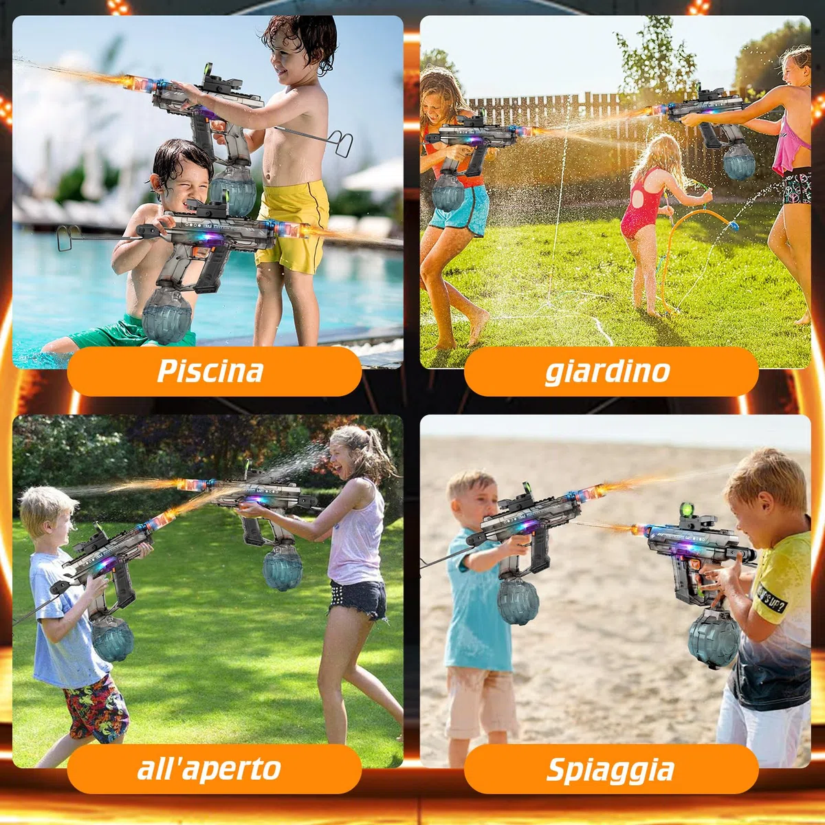 JONRRYIN Pistola ad Acqua Elettrica, Automatico Pistola 800ml - Portata 10 Metri, Ricaricabile Pistola con Effetti Flash & Suono per Bambini/Adulti(Spiaggia, Piscina, Giardino) (Nero)