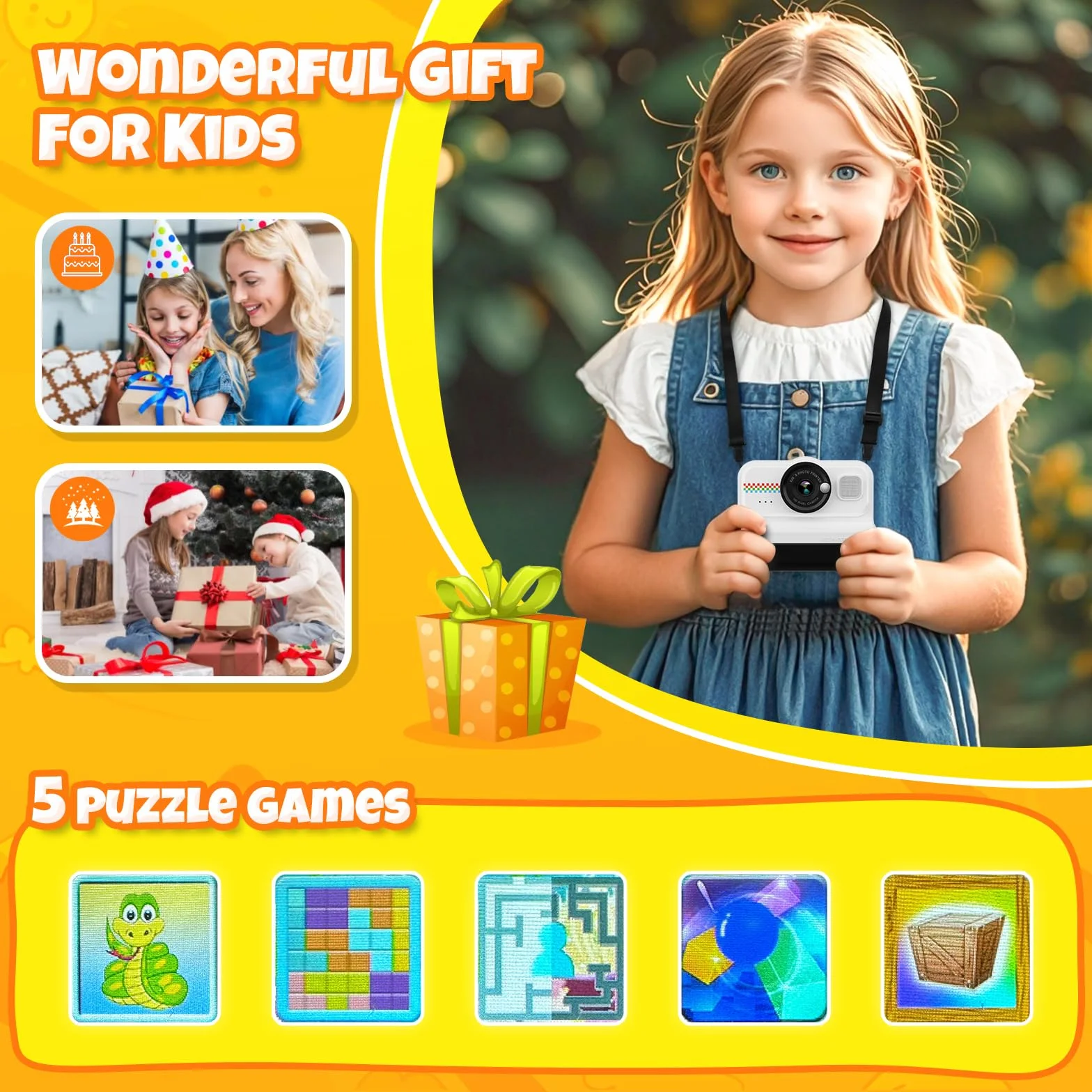 HiMont Fotocamera Istantanea Bambini HD 1080P con Scheda 32GB e 3 Rotoli Carta Stampa Regalo 3-14 Anni