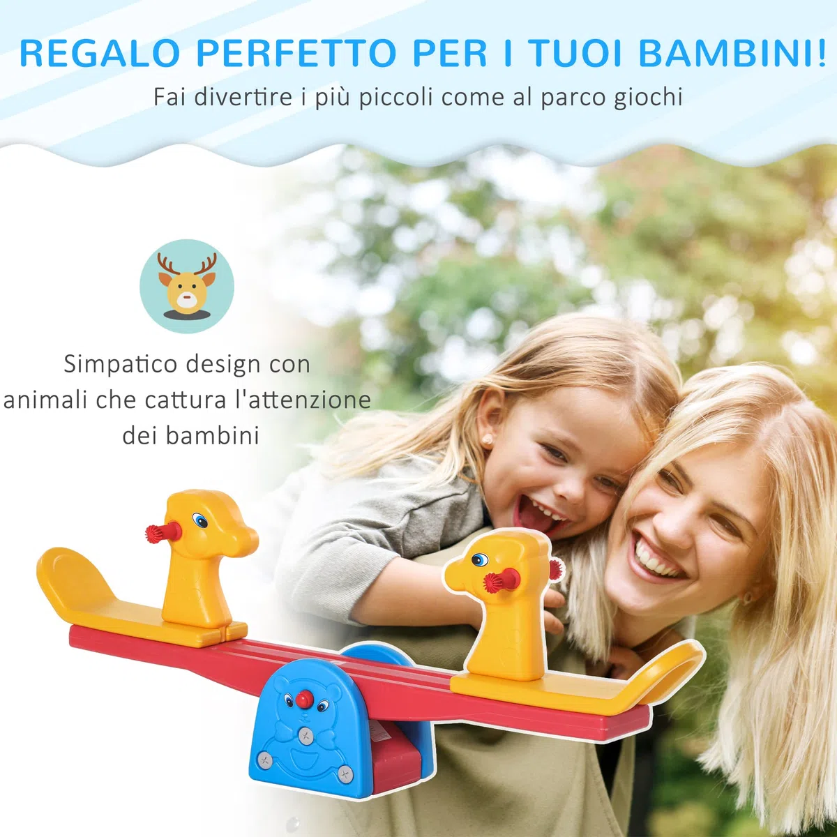 HOMCOM Altalena a Bilico per Bambini 1-4 Anni, Plastica HDPE Atossica, 150x32x60cm