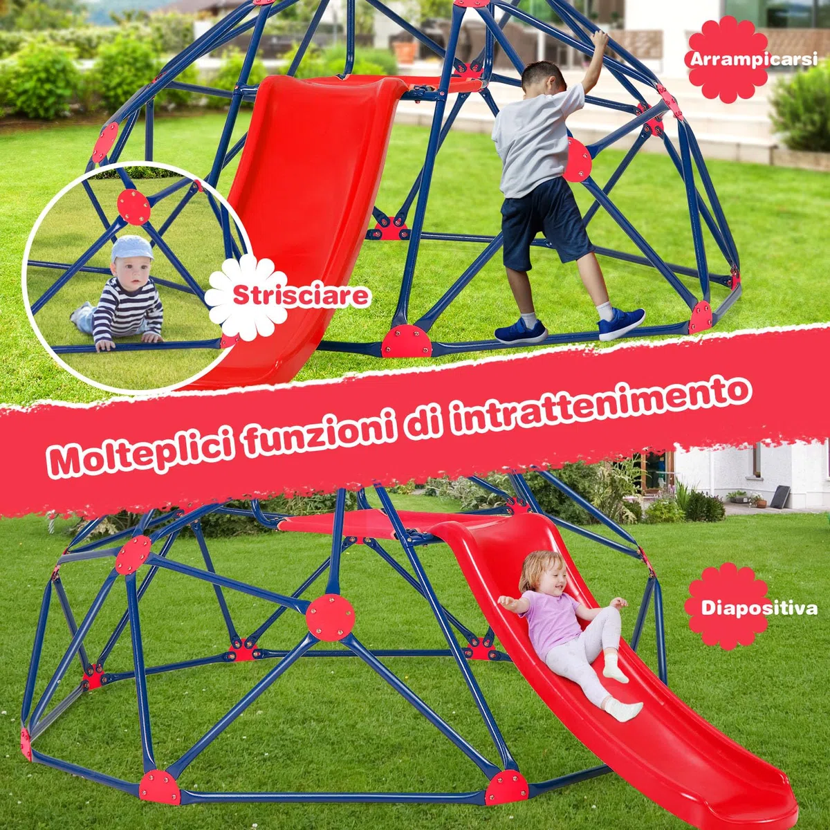 RELAX4LIFE Cuccia da Arrampicata con Scivolo per Bambini, Struttura per Arrampicata da Giardino, Portata Fino a 180 kg, Scala da Arrampicata per Bambini 3-10 Anni (Rosso)