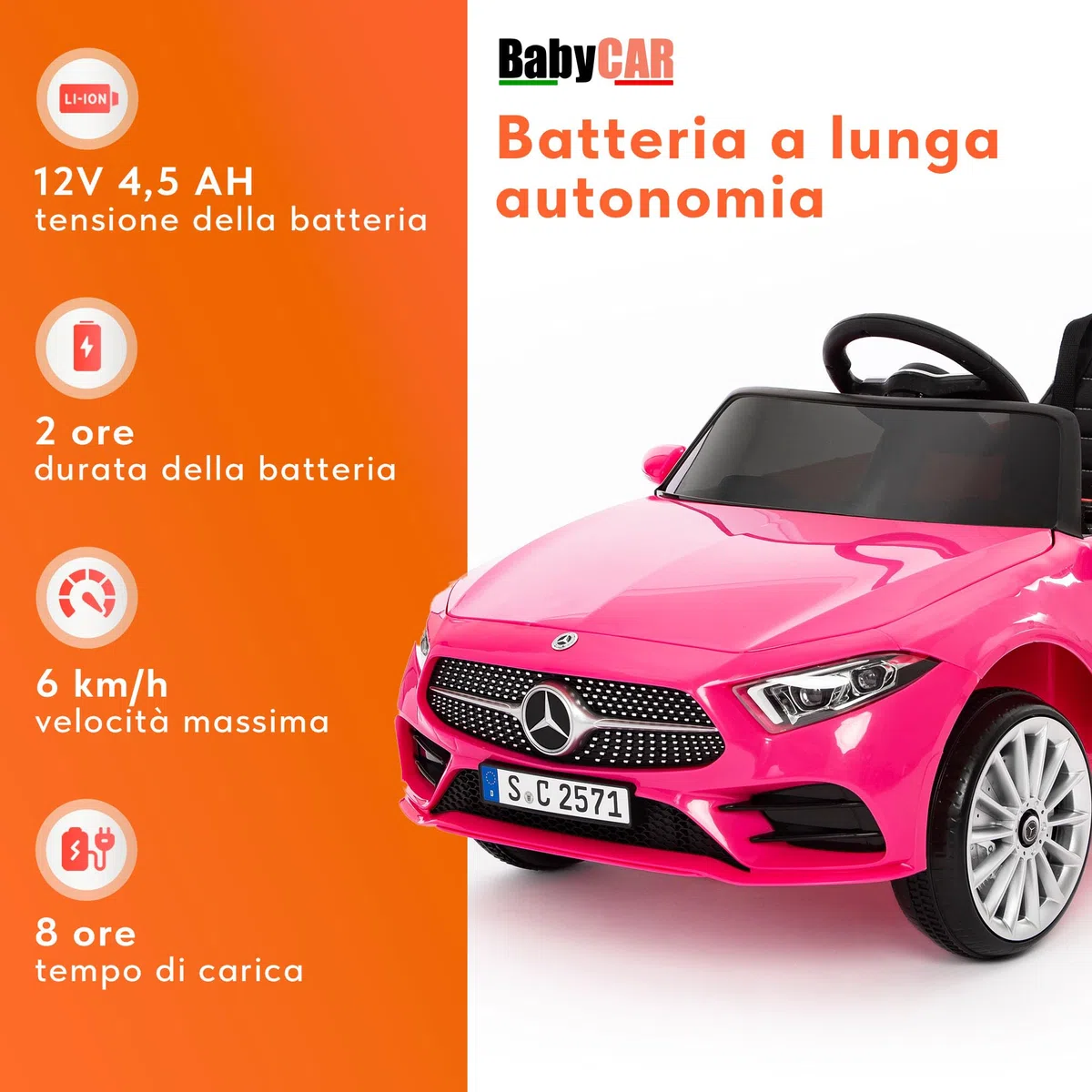 BabyCar Mercedes CLS 350 AMG Macchina Elettrica per Bambini 12V 2 Motori 25W Telecomandata Sedile in Pelle Porte Apribili MP3 USB Licenza Ufficiale Rosa