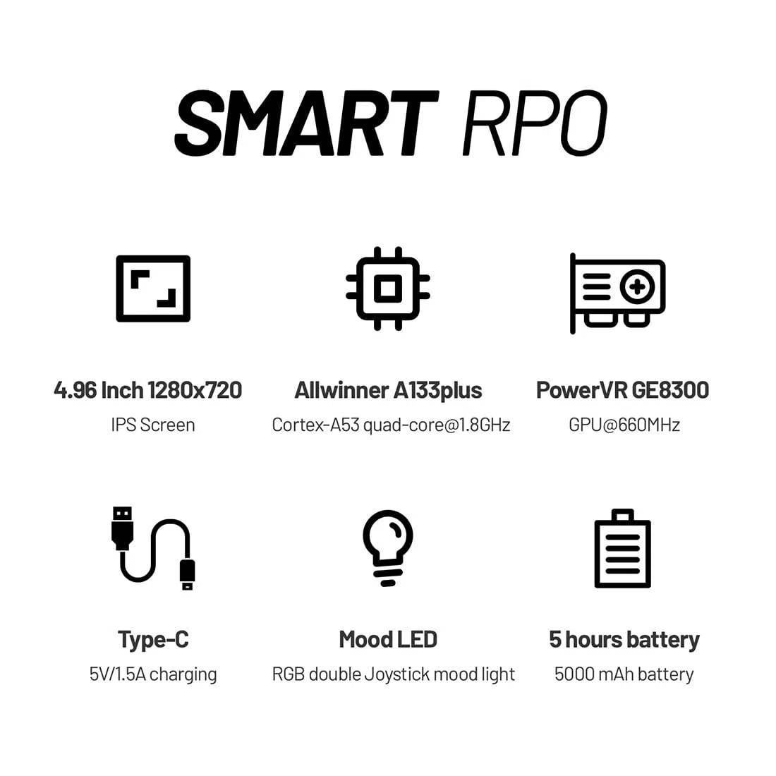 TRIMUI SMART PRO Console di gioco portatile retrò con giochi, schermo IPS da 4,96 pollici 256G, Arcade video portatile per adulti, sistema Linux processore Allwinner A133P, supporto WiFi - Nero