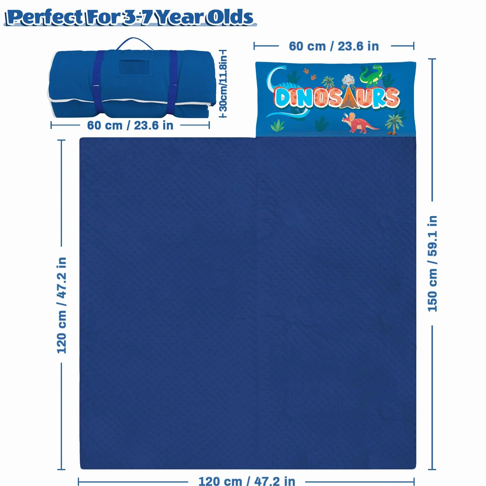 Sacco a Pelo per Bambini con Cuscino e Doppia Cerniera, 150x60 cm Nap Mat per Bambini, Ideale per Casa, Asilo, Scuola Materna e Campeggio
