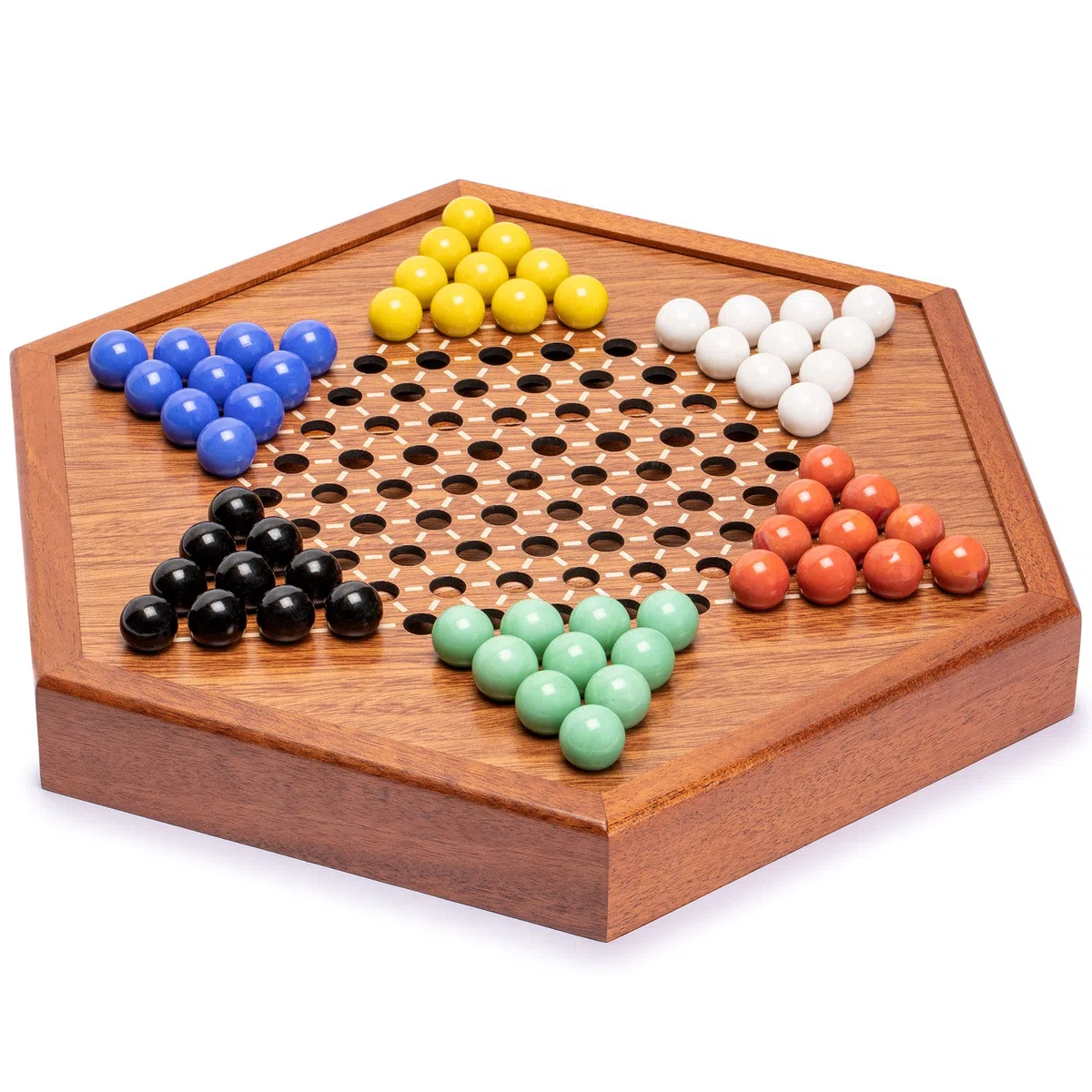 Yellow Mountain Imports Dama Cinese Legno Set Giochi da Tavolo Halma 32,1 cm Biglie Vetro Tinta Unita 16mm