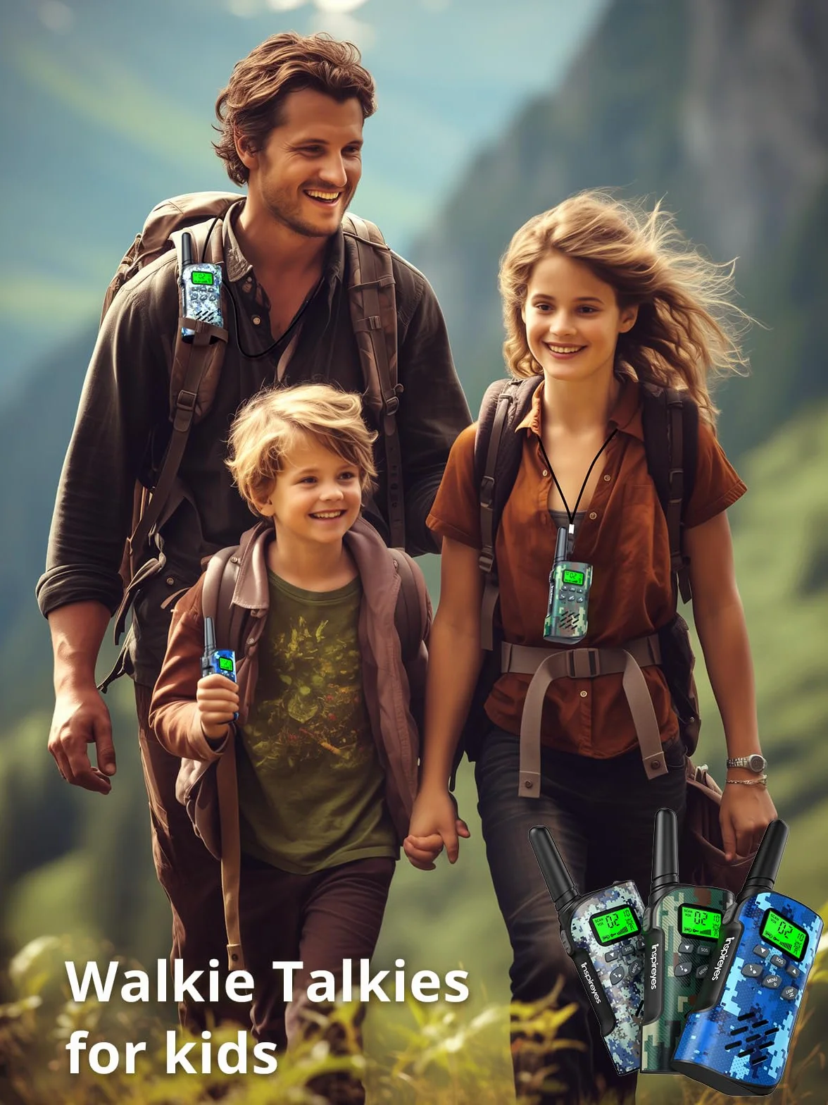 Inspireyes Walkie-Talkie Bambini Ricaricabili 48 Ore 3 Chilometri Regalo Compleanno Ragazzi Ragazze 3-12 Anni