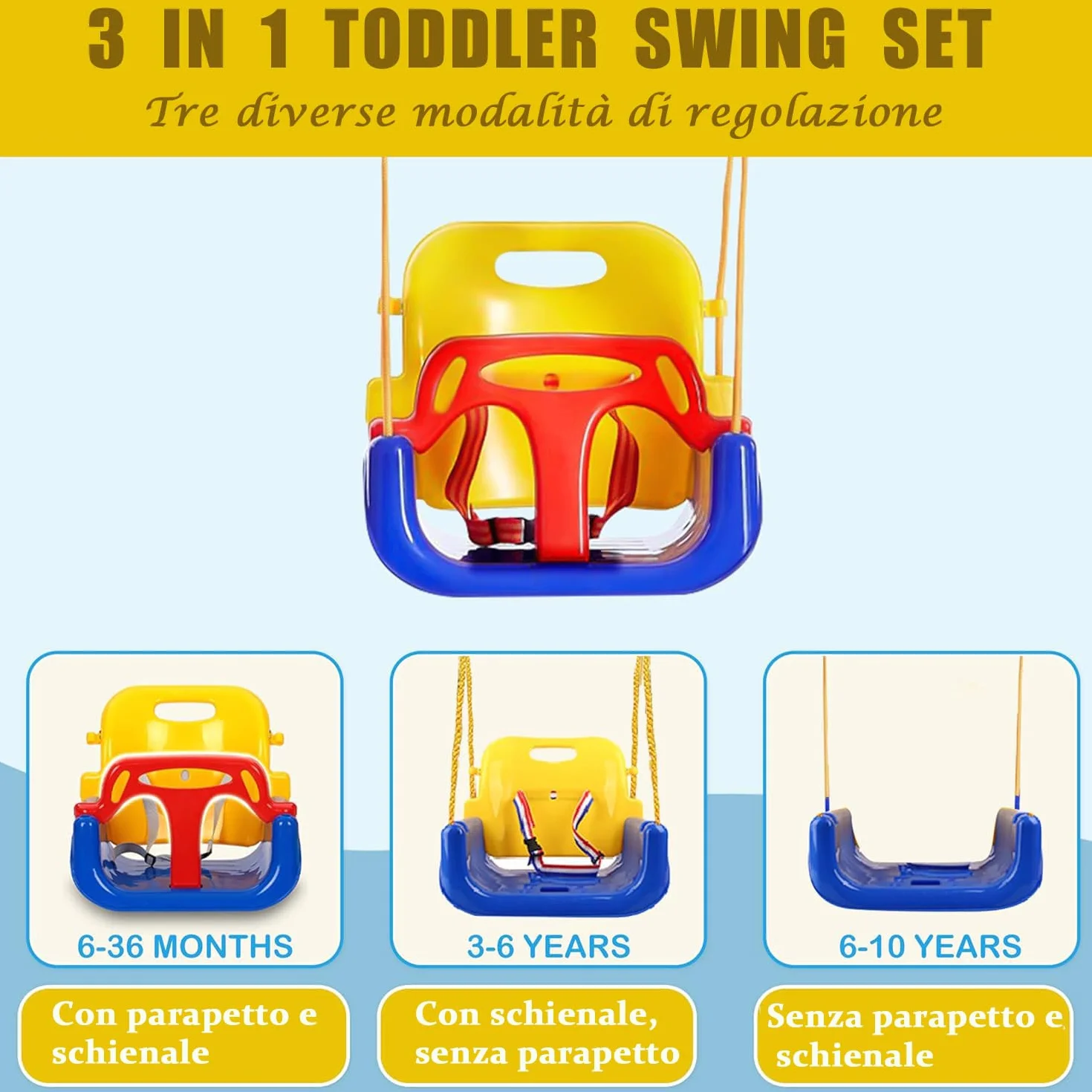 Altalena 3 in 1 per Bambini, Altalena per Esterni e Interni, Resistente con Seggiolino per Bambini, Blu, Metallo e Plastica, Contemporaneo, SWING