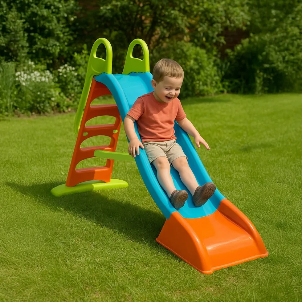 Scivolo per bambini 5 gradini con innesto acqua. Scivolo da giardino per bambini super resistente. Scivolo per bambini da casa in plastica 180x78x110cm. Multicolor Max 50kg (Blu)