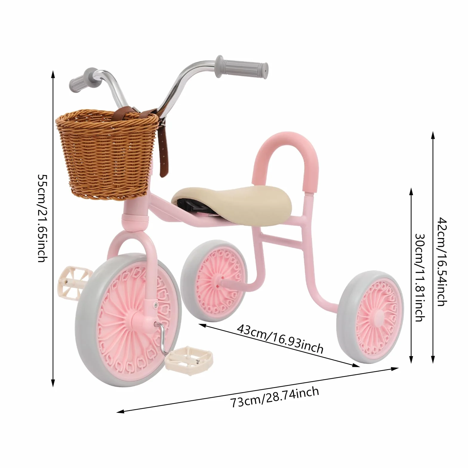 Triciclo per Bambini, Triciclo per Bambini con Pedali e Cestino, Triciclo per Imparare a Camminare per Bambini di 2-6 Anni (Rosa)