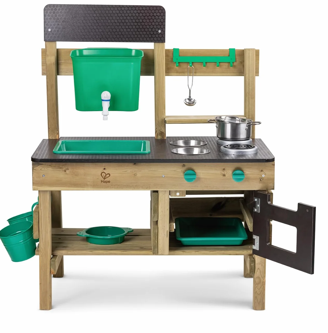 Hape Nature Fun - Cucina da esterno in materiali eco con serbatoio d'acqua e lavandino e spazio per le piante - Adatta dai 3 anni in su
