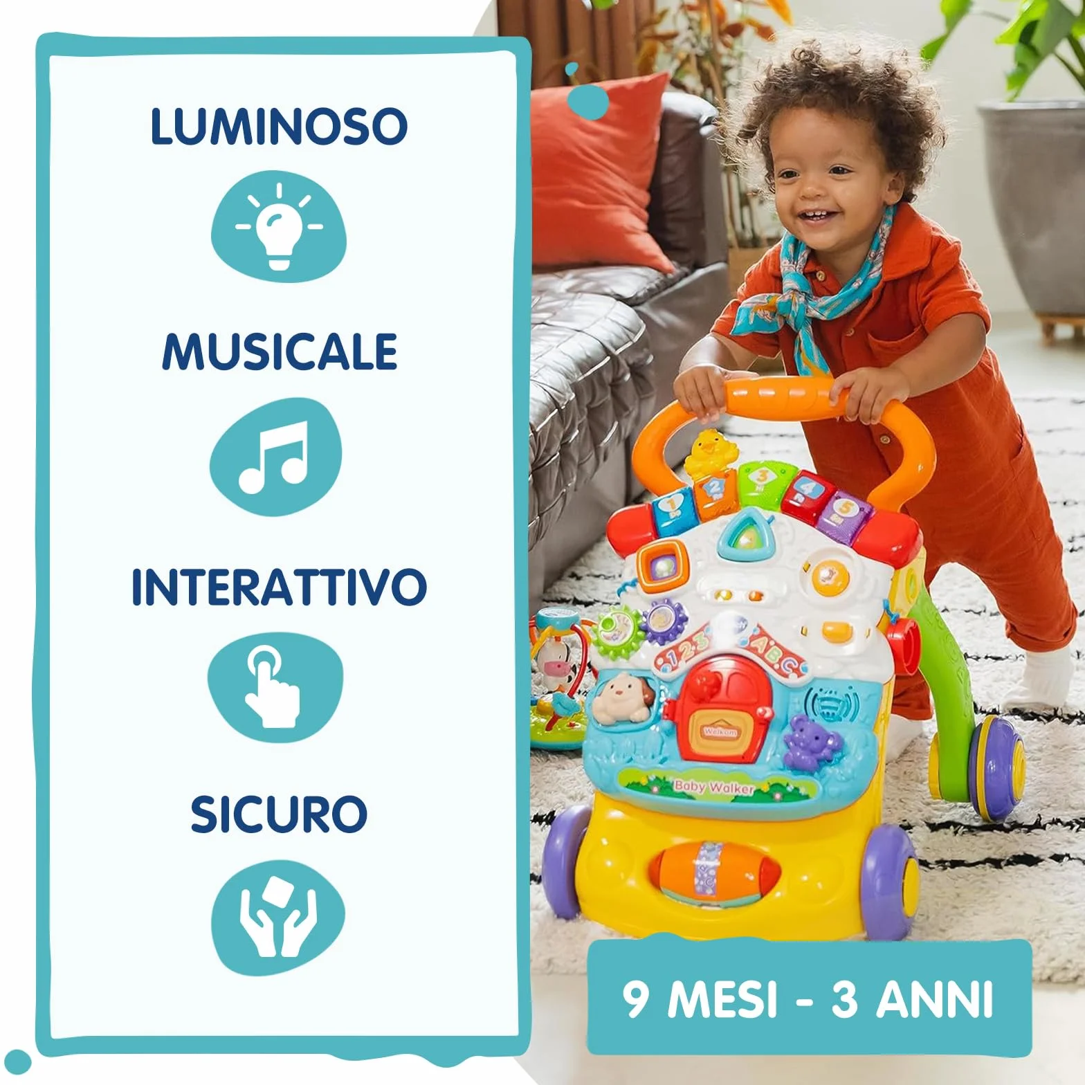 VTech Super Primi Passi Parlante 2 in 1 - Arancione, Primi Passi per Bambini con Sensore di Movimento e Sistema Frenante, Maniglia, Gioco Bambino con Animali e Numeri, Batterie Incluse, 9-36 Mesi