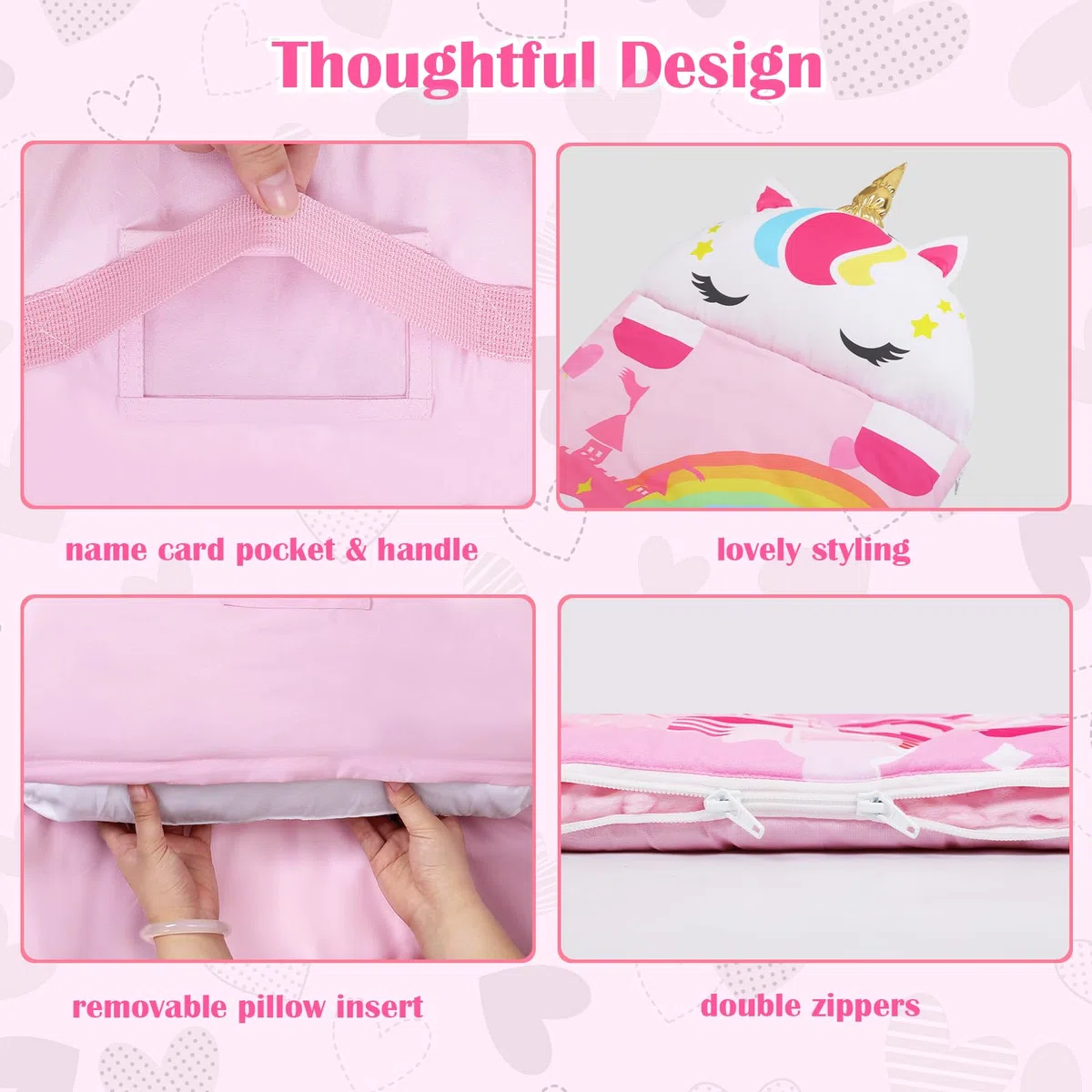 Decalsweet Nap Mat Caldo per Bambini con Rimovibile Cuscino, Sacco a Pelo Pieghevole per Ragazze Ragazzi, Nap Mats con Doppia Cerniera per Campeggio, Scuola Materna e Asilo, 150×60cm