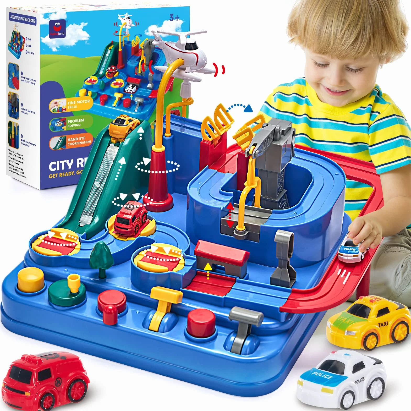 hahaland Pista Macchinine Giochi Bambini 2 3 4 anni - Set di Piste da Corsa Gioco di Avventura in Auto Macchinine per Bambino Regalo 2 3 4 5 6 anni Maschio