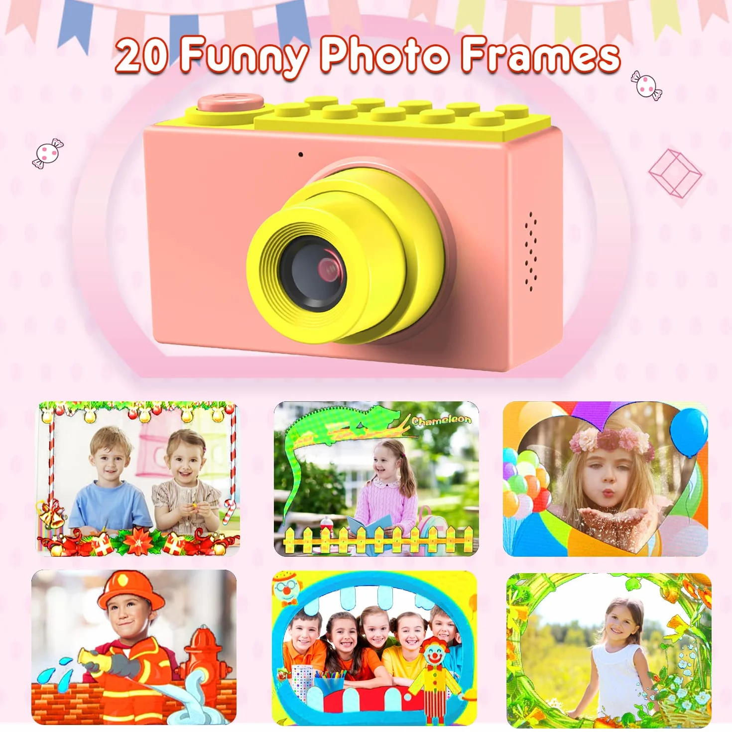 ShinePick Fotocamera per bambini impermeabile, Macchina Fotografica Bambini con scheda TF/zoom digitale 4X/8 MP, schermo LCD da 2 pollici, Mini Ricaricabile Fotocamera (rosa)