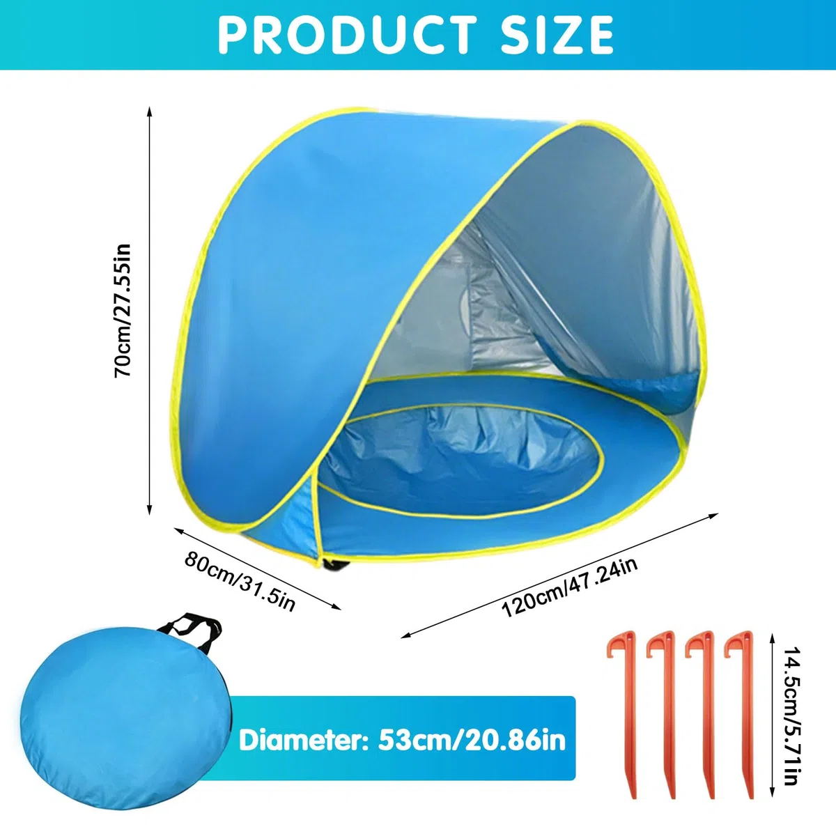 Tenda da Spiaggia Baby Pop Up Anti UV UPF 50+ con Mini Piscina Separabile Portatile per Bambini Blu