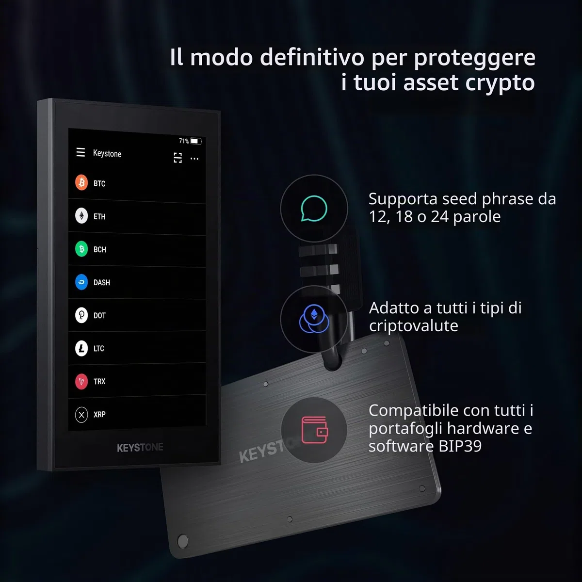 KEYSTONE Crypto Seed Storage Metal Wallet 24 Words Bitcoin Key Phrase 304 Steel Plate Compatible with BIP39 Wallets