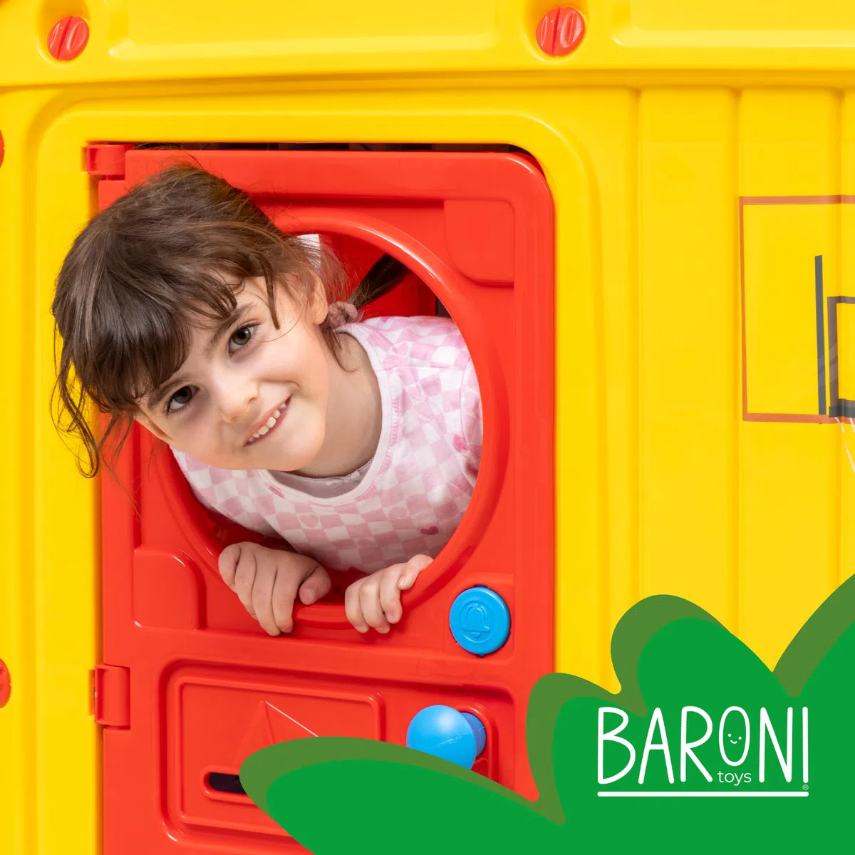 Baroni Toys Casetta da Giardino per Bambini, Casina in Plastica 122x104x110 cm Gialla Rossa Blu con Recinto