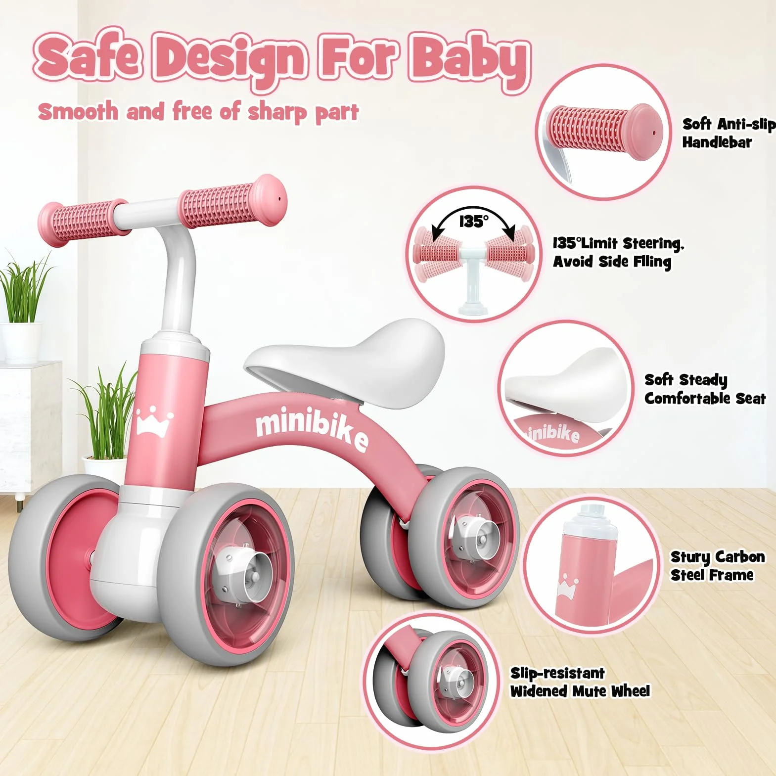 HappyGoLucky Bicicletta Bambini 1 2 Anni, Giochi Bambina Bicicletta Equilibrio con Quattro Ruote Illuminate, Gioco Bambino Regalo Bambina - Idee Regalo Natale