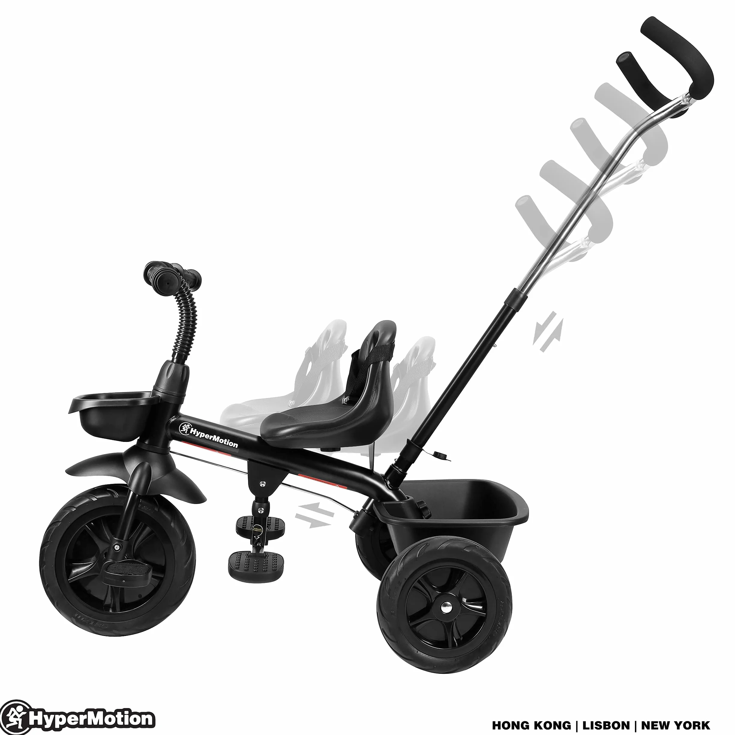 HyperMotion TOBI Vector Triciclo Passeggino con Maniglione per Genitori - Bicicletta Bambini Prima Età con Cinture Sicurezza e Ruote Larghe - Triciclo Bambini Stabile, Nero