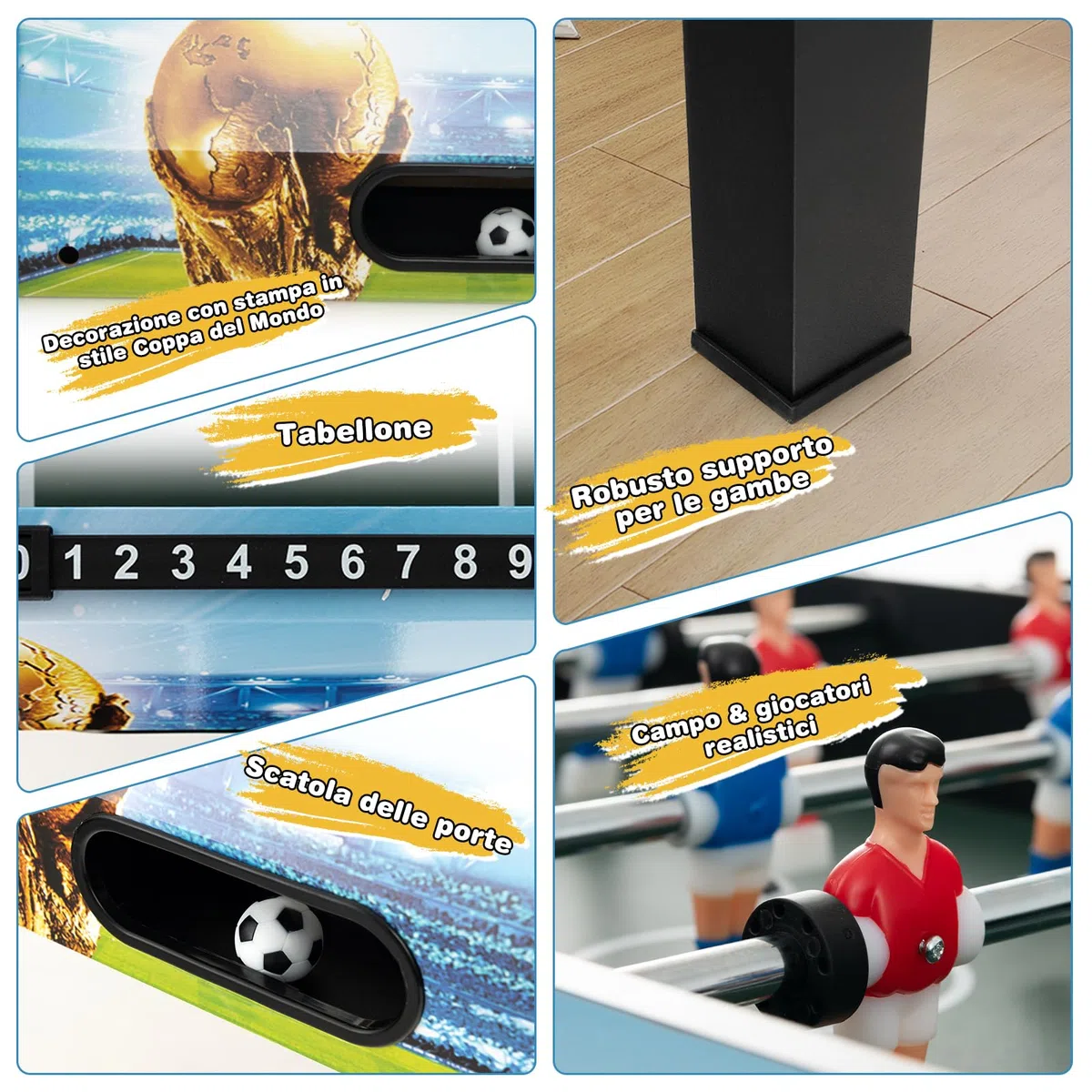 RELAX4LIFE 2-in-1 Calcio Balilla, Calcetto con Gambe Staccabili, Manici Ergonomici, 2 Palline, Segnapunti per Adulti e Bambini, per Casa, Ufficio, Bar