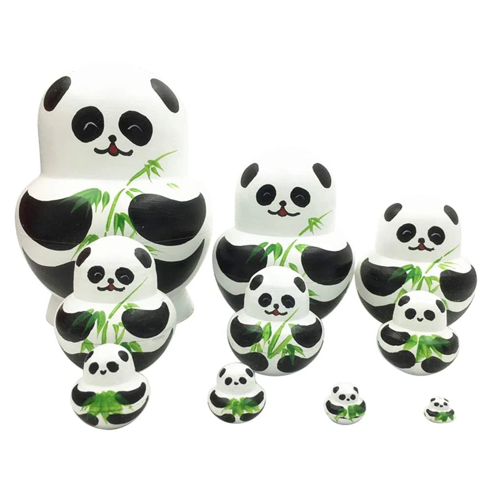 Bambole Russe Matrioska 10 Pezzi Fatte a Mano in Legno con Motivi Panda Regalo Natale Compleanno