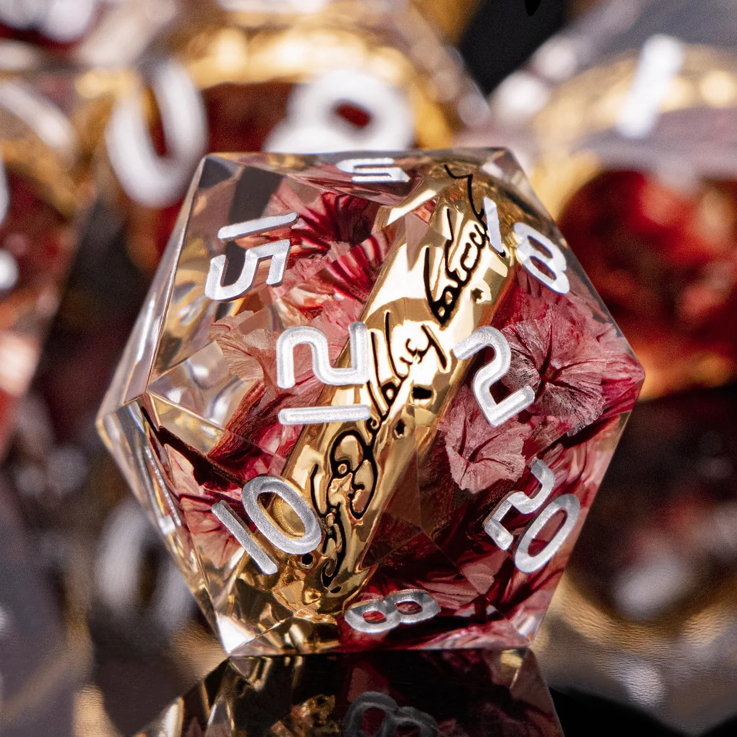 Set di dadi magici in resina con bordo affilato, con custodia, dadi poliedrici D20, D12, D10, D8, D6