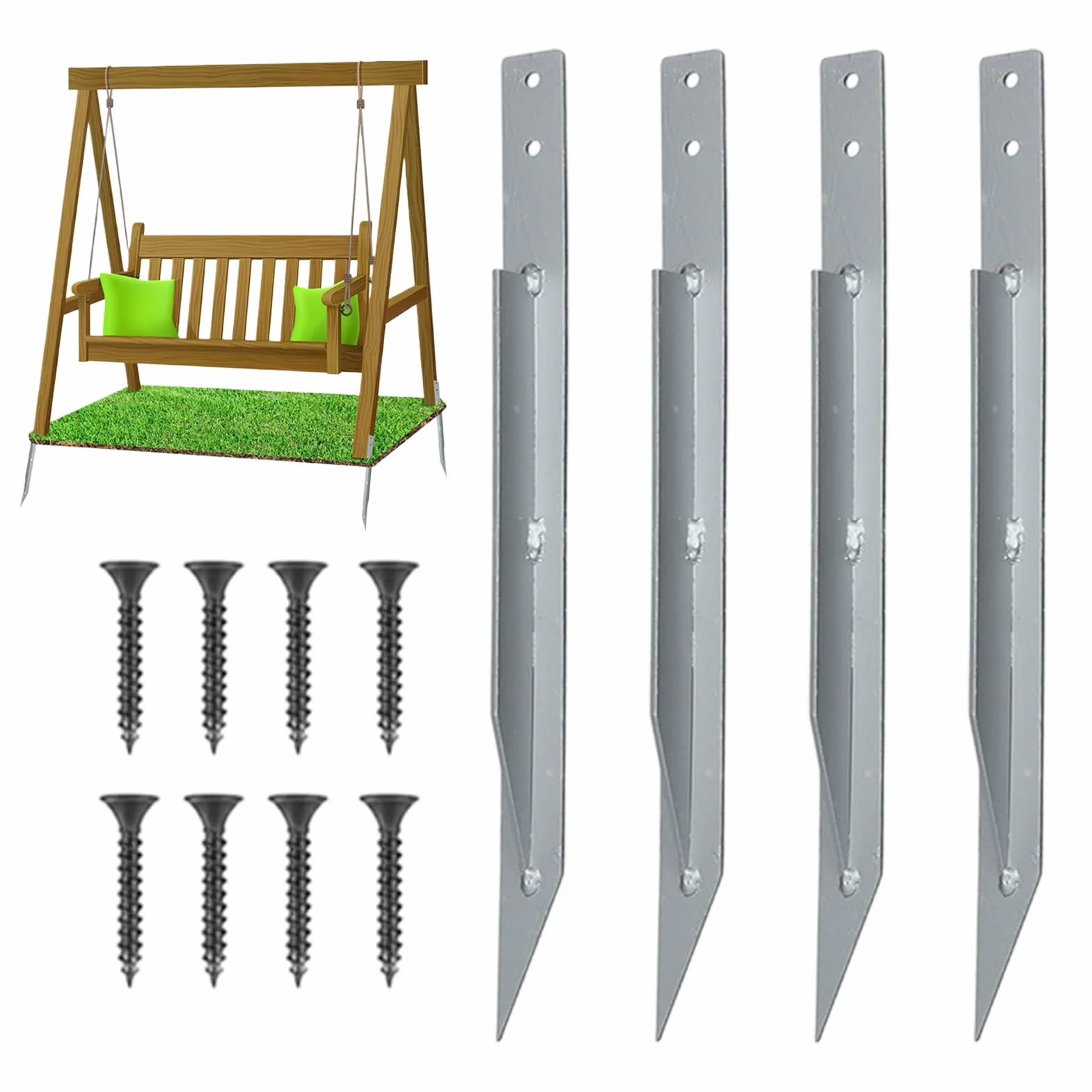 Kit di ancoraggi per altalena, ancoraggi in metallo resistente con viti, per trampolino ad alto , hardware multiuso per esterni e giardino