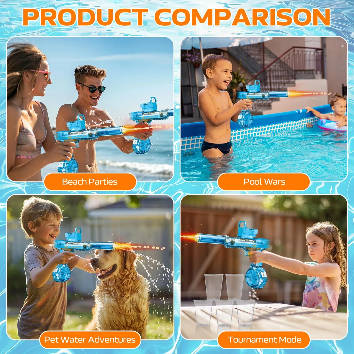 Pistola Elettrica ad Acqua per Adulti Bambini, 2 Pistole ad Acqua Automatiche Spara Acqua con Luce a LED, Piscina Spiaggia per Feste all'Aperto Ragazzi Ragazze Giocattoli, Nero E Blu