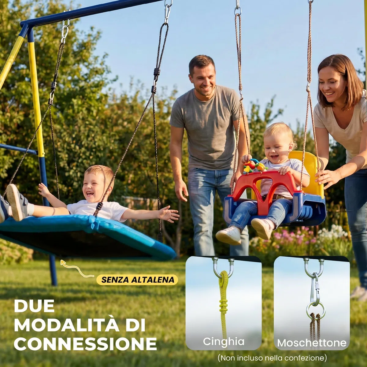 AIYAPLAY Struttura per Altalena da Giardino per Bambini, Struttura Altalena in Acciaio, Anti-UV, Impermeabile, Supporta 150kg, con 4 Ganci per Altalena a Nido, Altalena a U, Scala, 260x160x178 cm, Blu