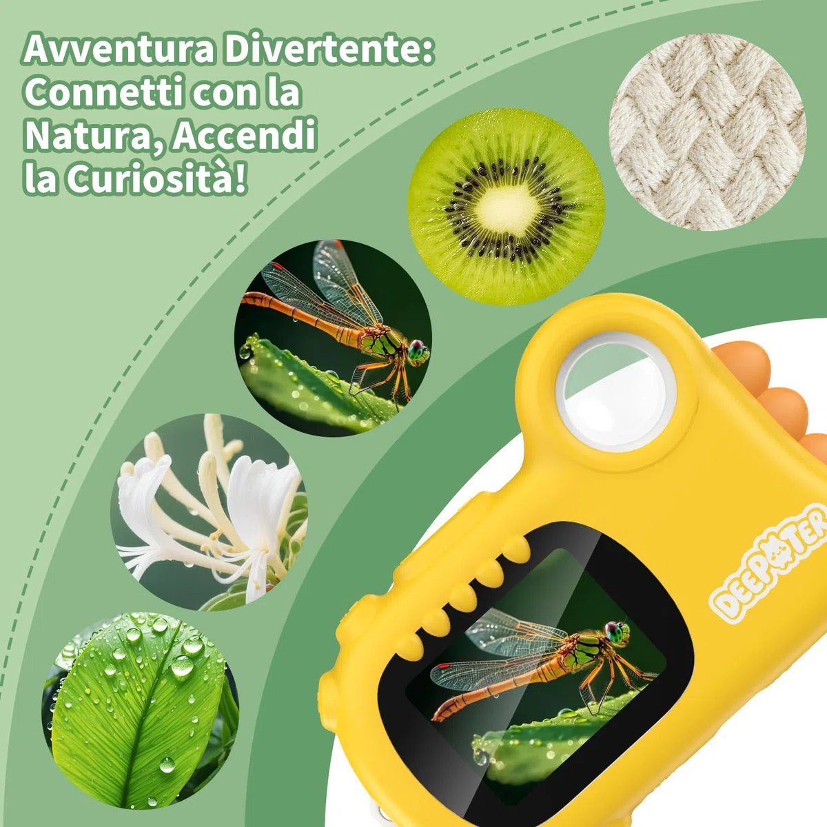 2 in 1 Microscopio Bambini, Deepoter 1000X Microscopio Digitale, Microscopios Portatile con 8 LED Regolabili, Adatto come Regalo di Natale, Compleanno o Capodannodai 3 Aagli 12 Anni, Giallo