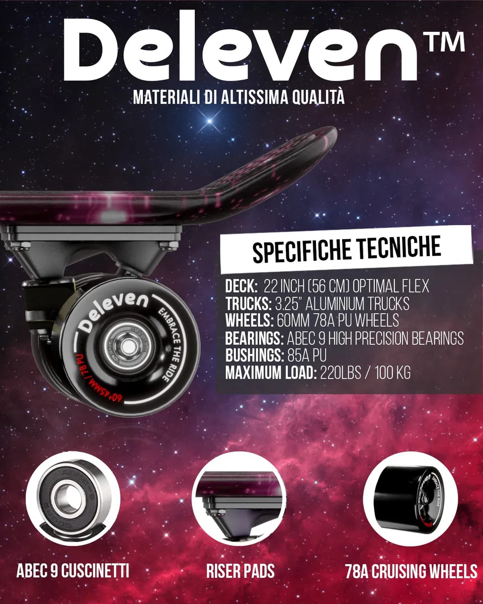 Skateboard per Bambini e Adulti - Mini Cruiser per Età 5-10 Anni