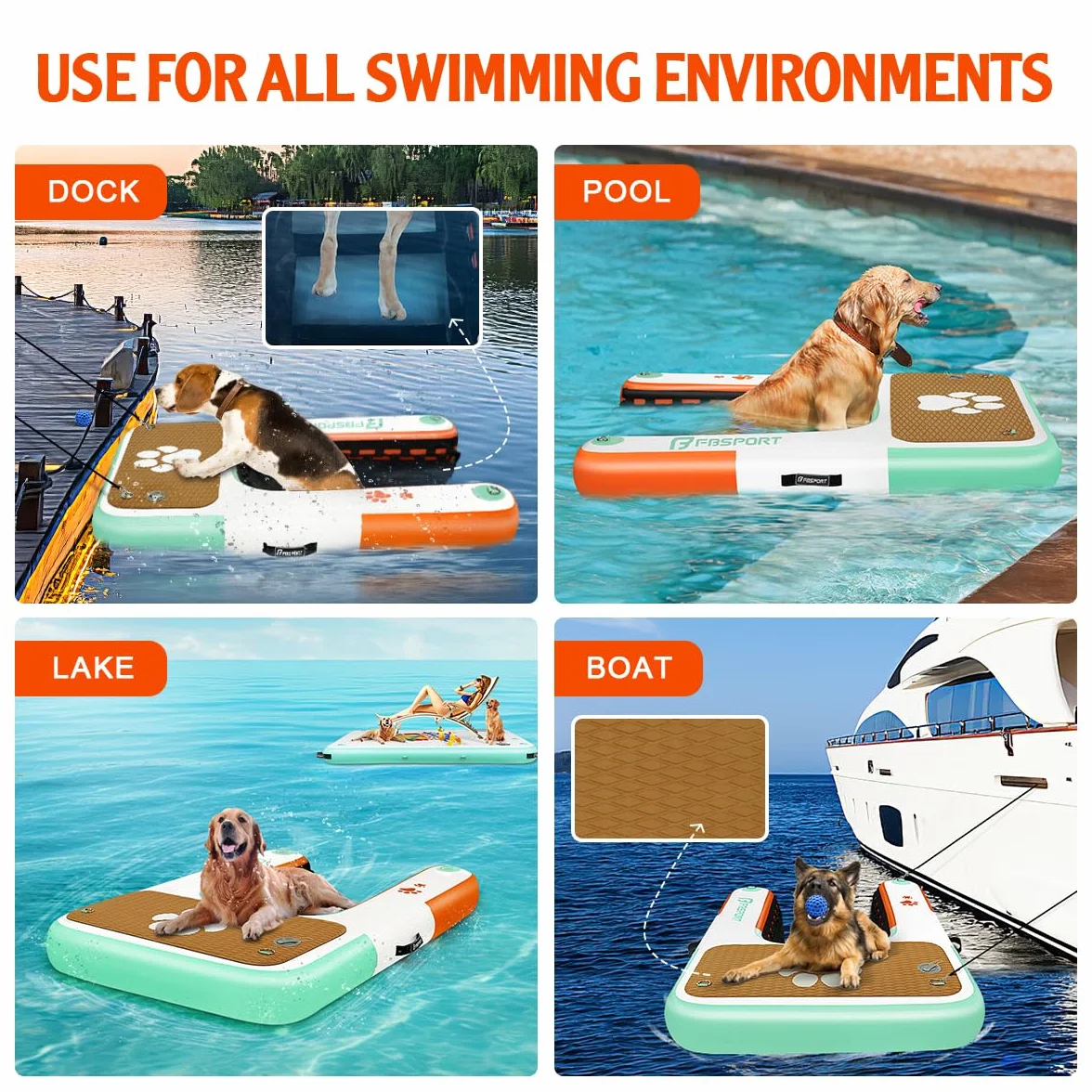 Rampa Gonfiabile per Cani per Accesso all'Acqua, Scala Galleggiante Antiscivolo in EVA per Piscine, Barche e Laghi, Supporta Cani fino a 100 kg