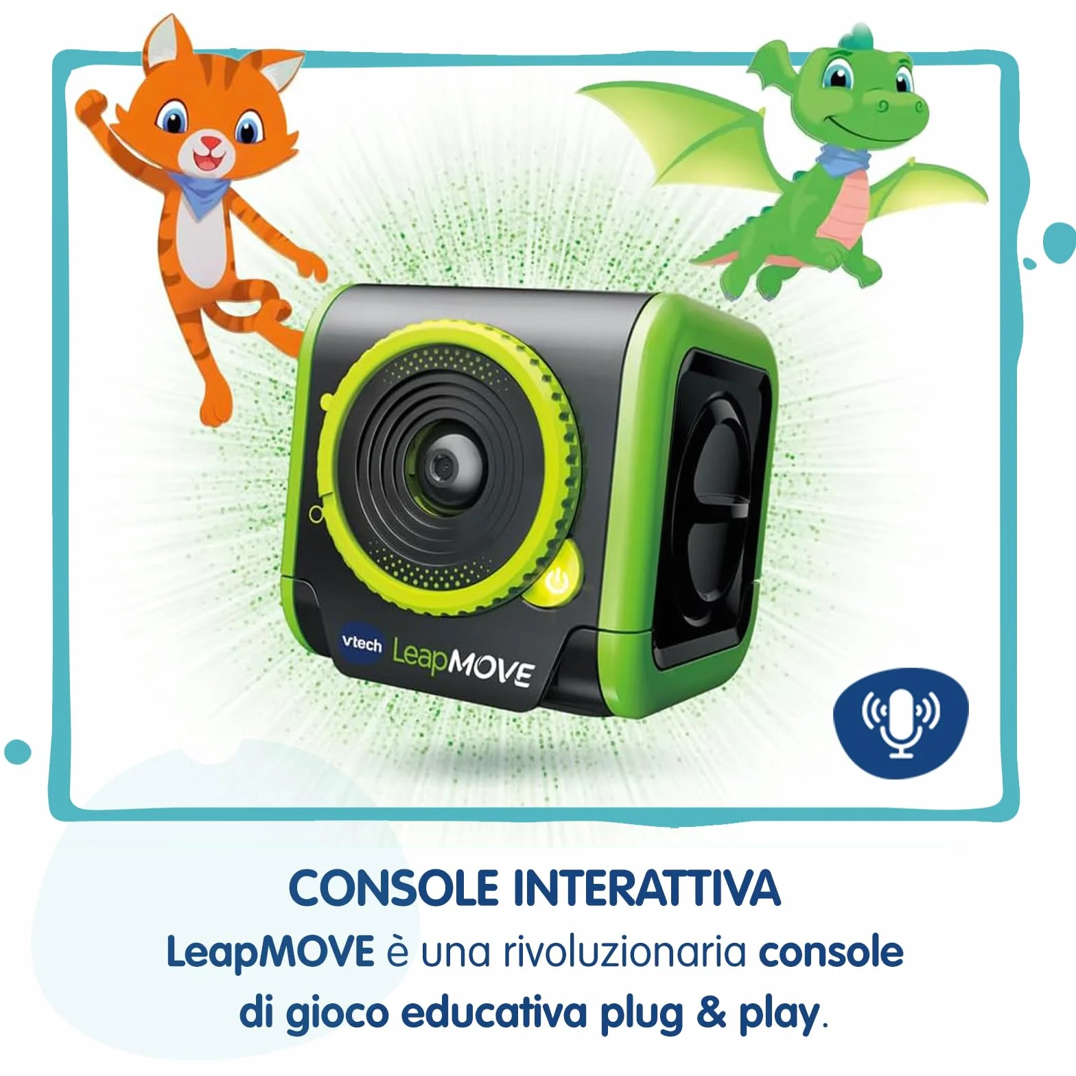VTech LeapMove, Console TV Interattiva per Bambini, Rileva i Movimenti Senza Controller, Pronta all'Uso, 25 Giochi Educativi, 3 Profili Giocatore, Lingua Italiana, Cavi Inclusi, 4-11 Anni
