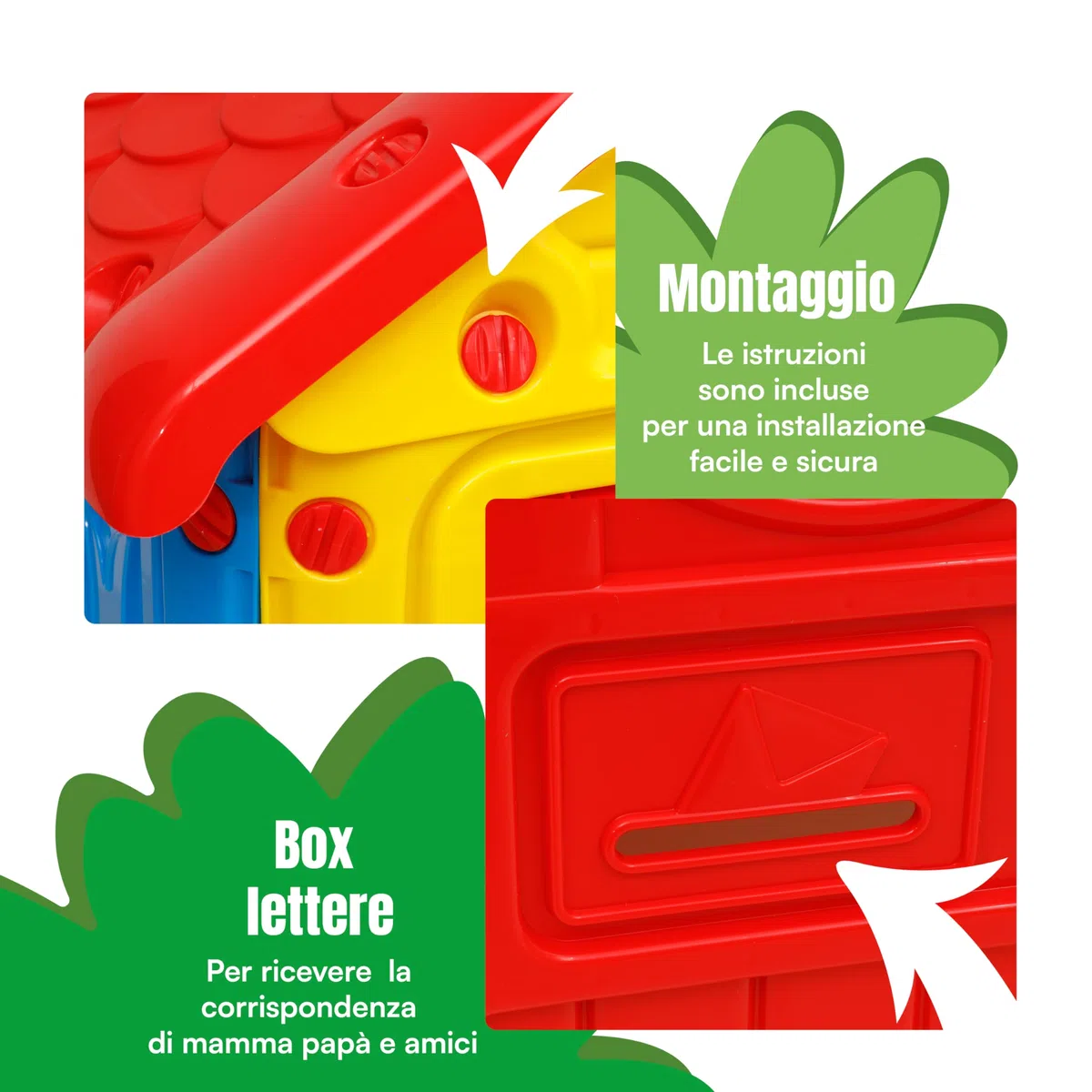 Baroni Toys Casetta da Giardino per Bambini, Casina in Plastica 122x104x110 cm Gialla Rossa Blu con Recinto