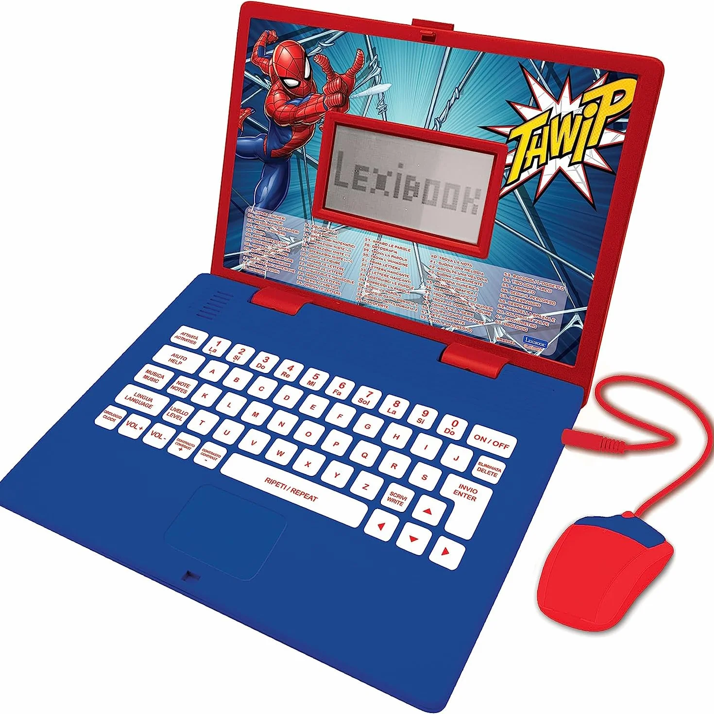 Lexibook Spider-Man Portatile Educativo Bilingue Italiano/Inglese 124 Attività Giochi Musica Blu Rosso JC598SPi5