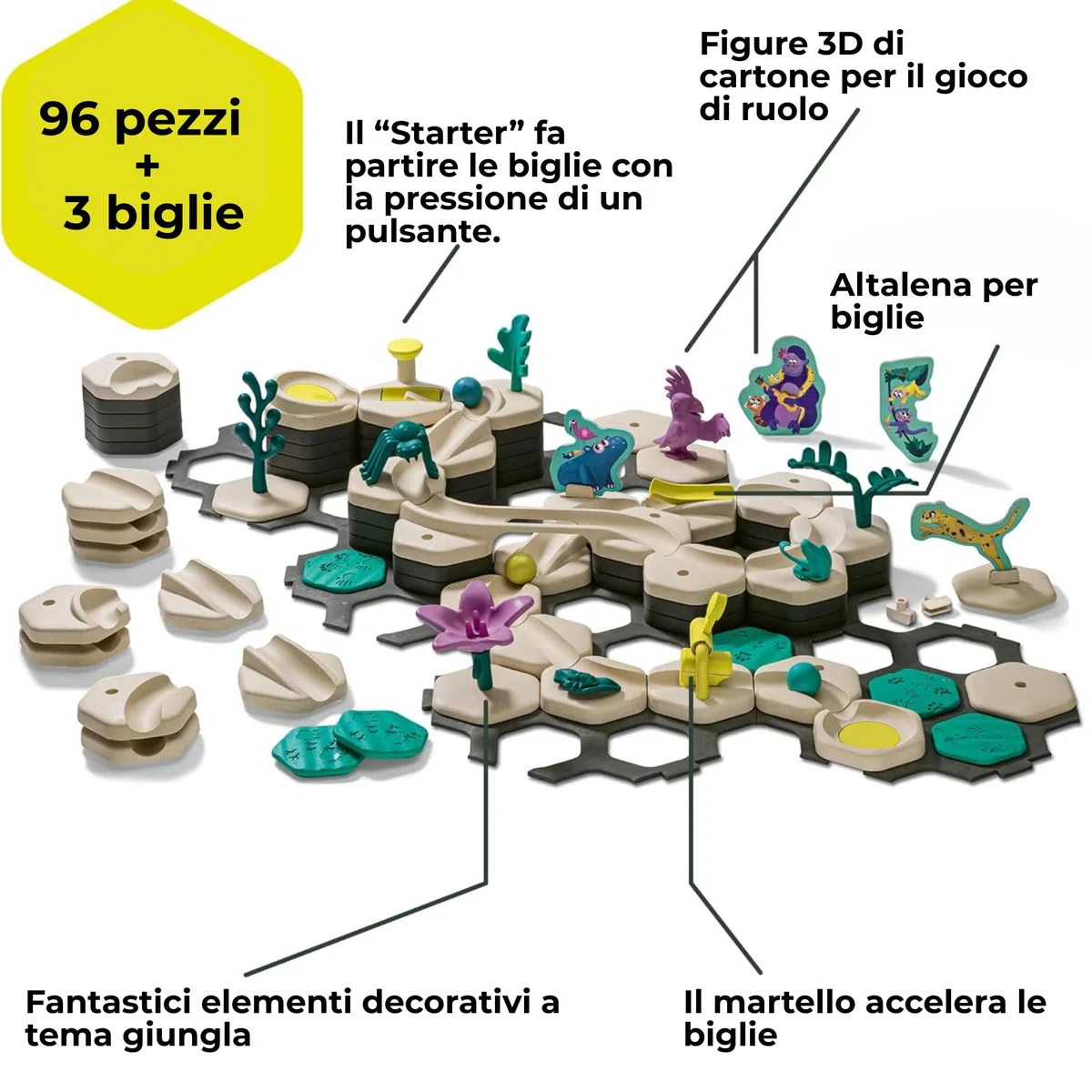 Ravensburger - GraviTrax Junior My Jungle Starter-Set, Pista biglie 100 pezzi, Rompicapo bambini, Giochi bambini 3 anni e più, Gioco Interattivo ed Educativo STEM, Compatibile con tutti i GraviTrax