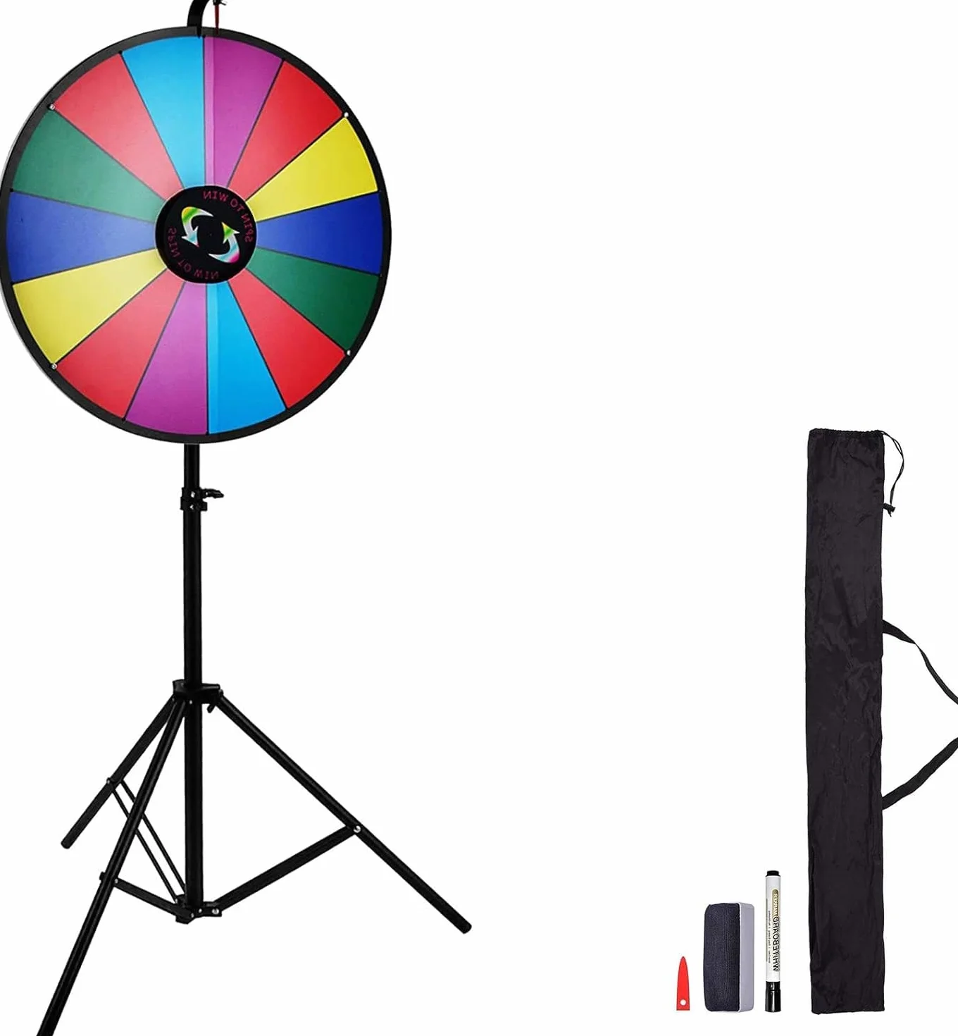 VEVOR Ruota della Fortuna 24 Pollici, Ruota del Premio da Pavimento 61 cm Ruota a 14 clicker con Il Basamento del Treppiedi Design Carnival Spin Game, Multicolore