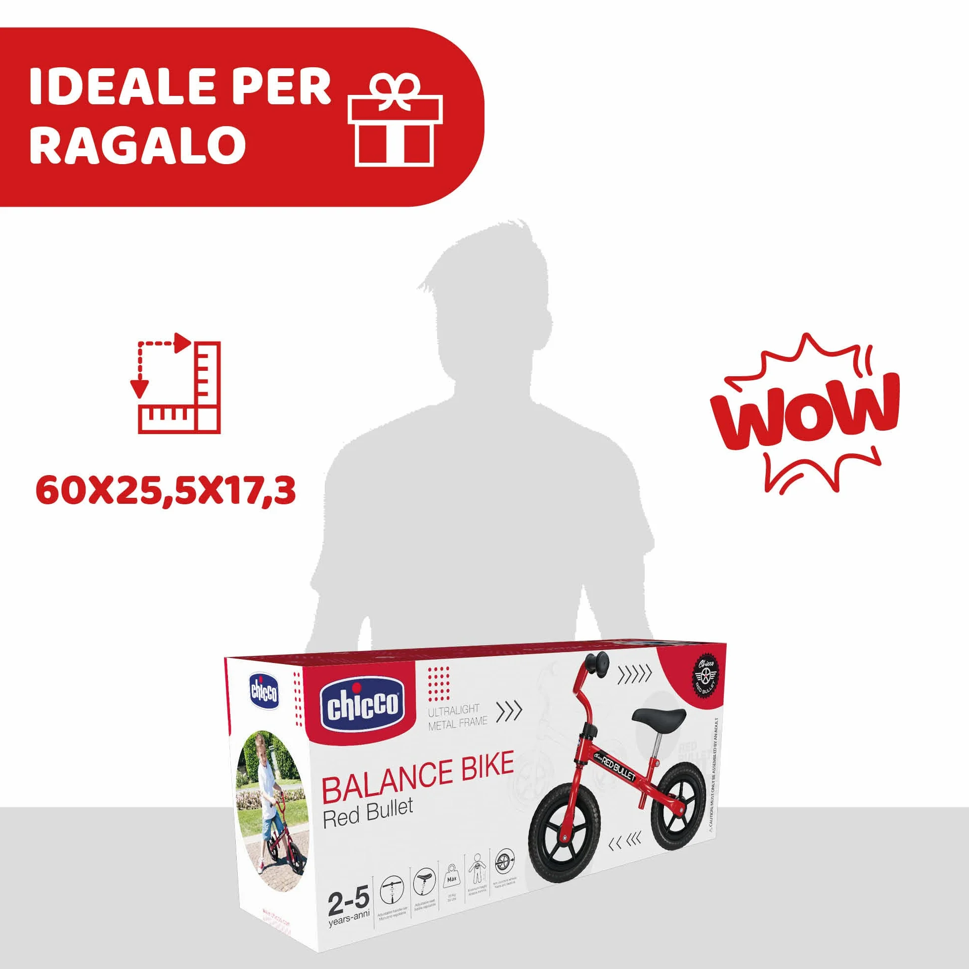 Chicco Bicicletta Bambini Senza Pedali 2-5 Anni, Bici Senza Pedali Balance Bike per l'Equilibrio, bici senza pedali 2 anni, con Manubrio e Sellino Regolabili, Max 25 Kg, Giochi Bambini 2-5 Anni