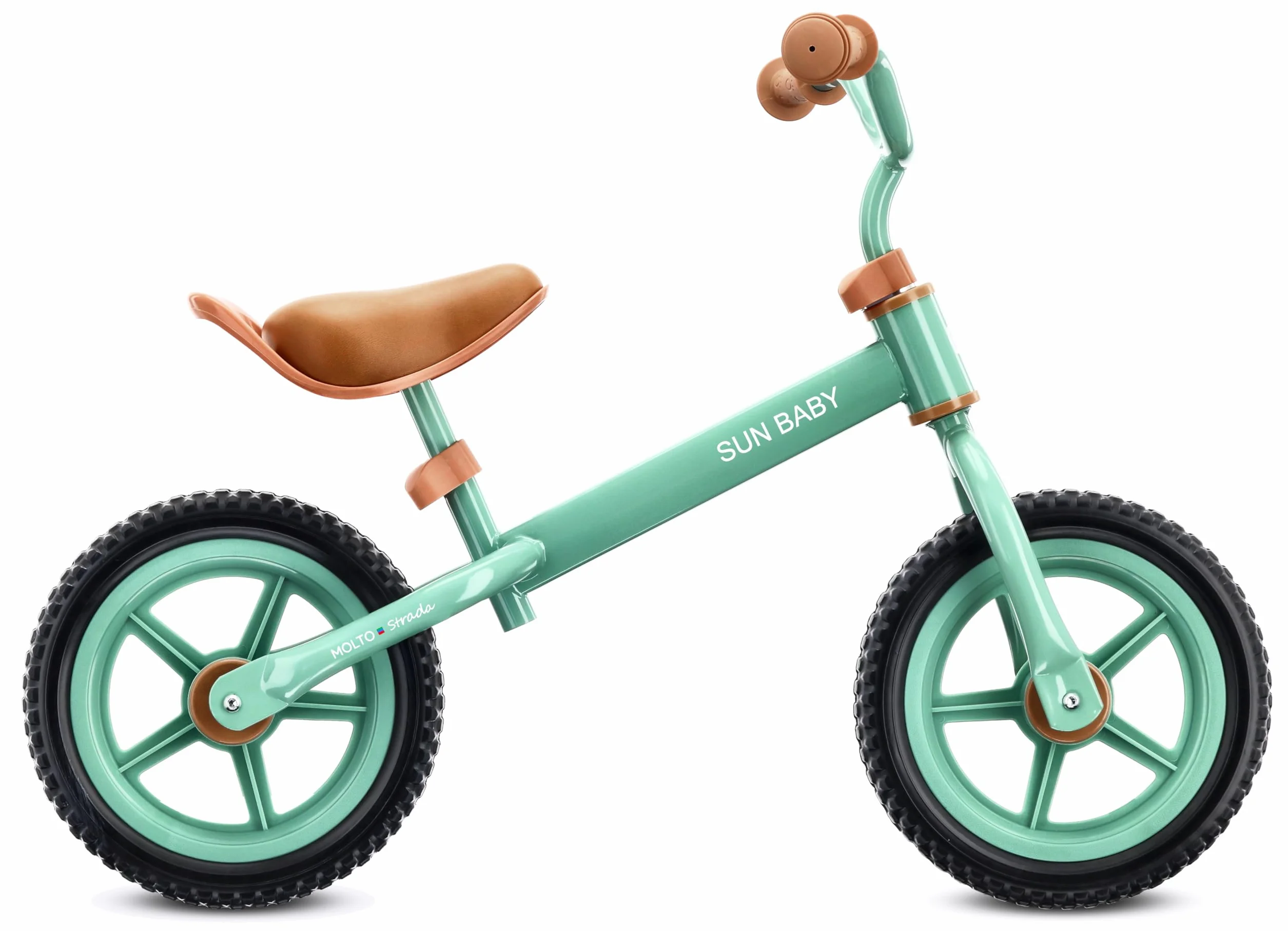 sun baby Bicicletta Senza Pedali per Bambini 2 Anni Molto Strada, max. 30 kg, – Balance Bike con pneumatici in schiuma, sella e manubrio regolabili, telaio in acciaio