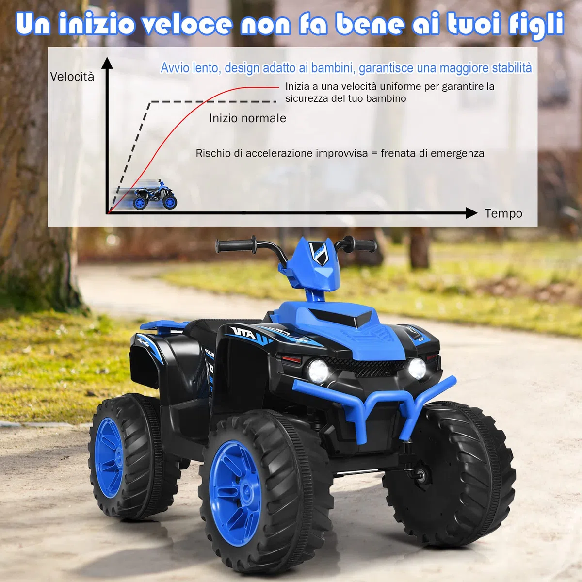 Costway 12V Quad Elettrico per Bambini, Auto Elettrica Cavalcabile con Luci LED e Musica, 5km/h, 3-7 Anni Blu
