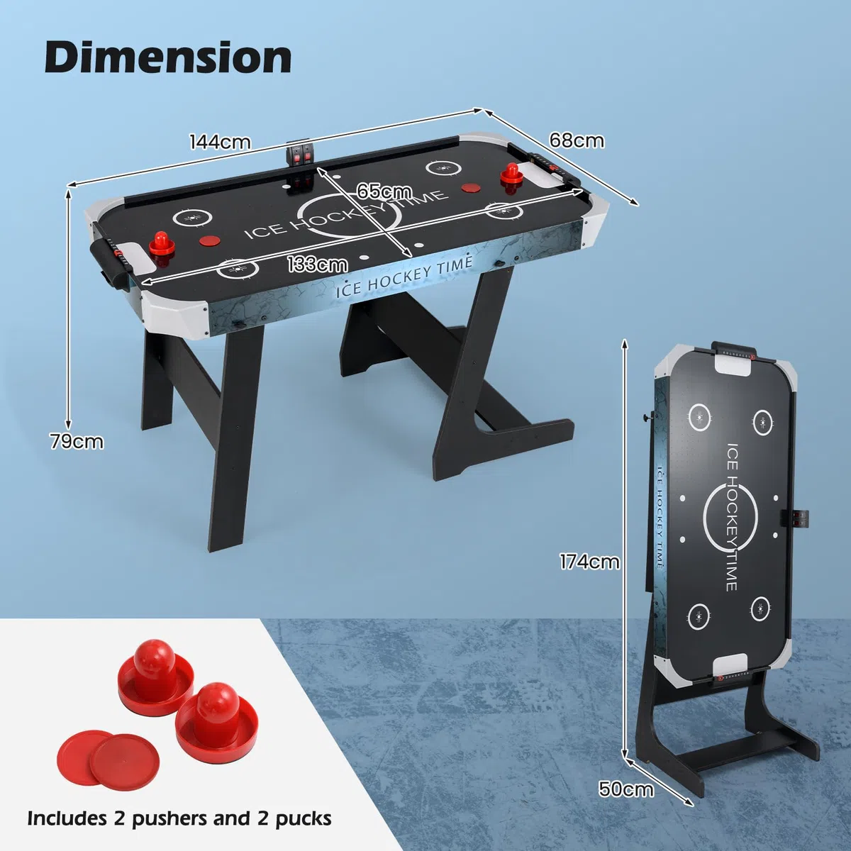 RELAX4LIFE Tavolo da Air Hockey Pieghevole per Bambini e Adulti 144 cm con Segnapunti LED Digitale, Potente Motore 12V, 2 Dischi & 2 Spintori per Casa, Ufficio, Sala Giochi