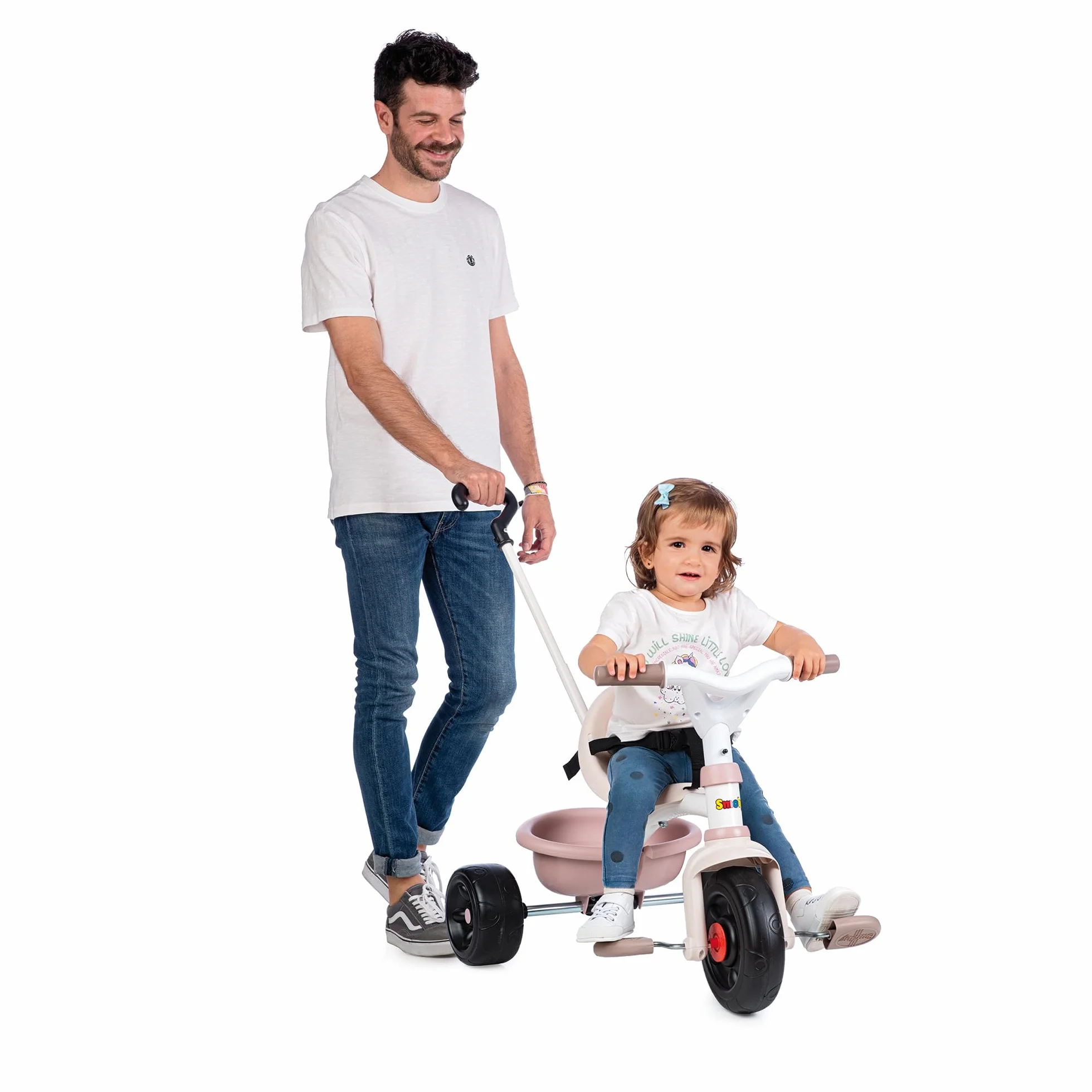 Smoby - Triciclo Be Fun Rosa, 7600740335, evolutivo, con struttura in metallo, asta parentale removibile, + 15 mesi