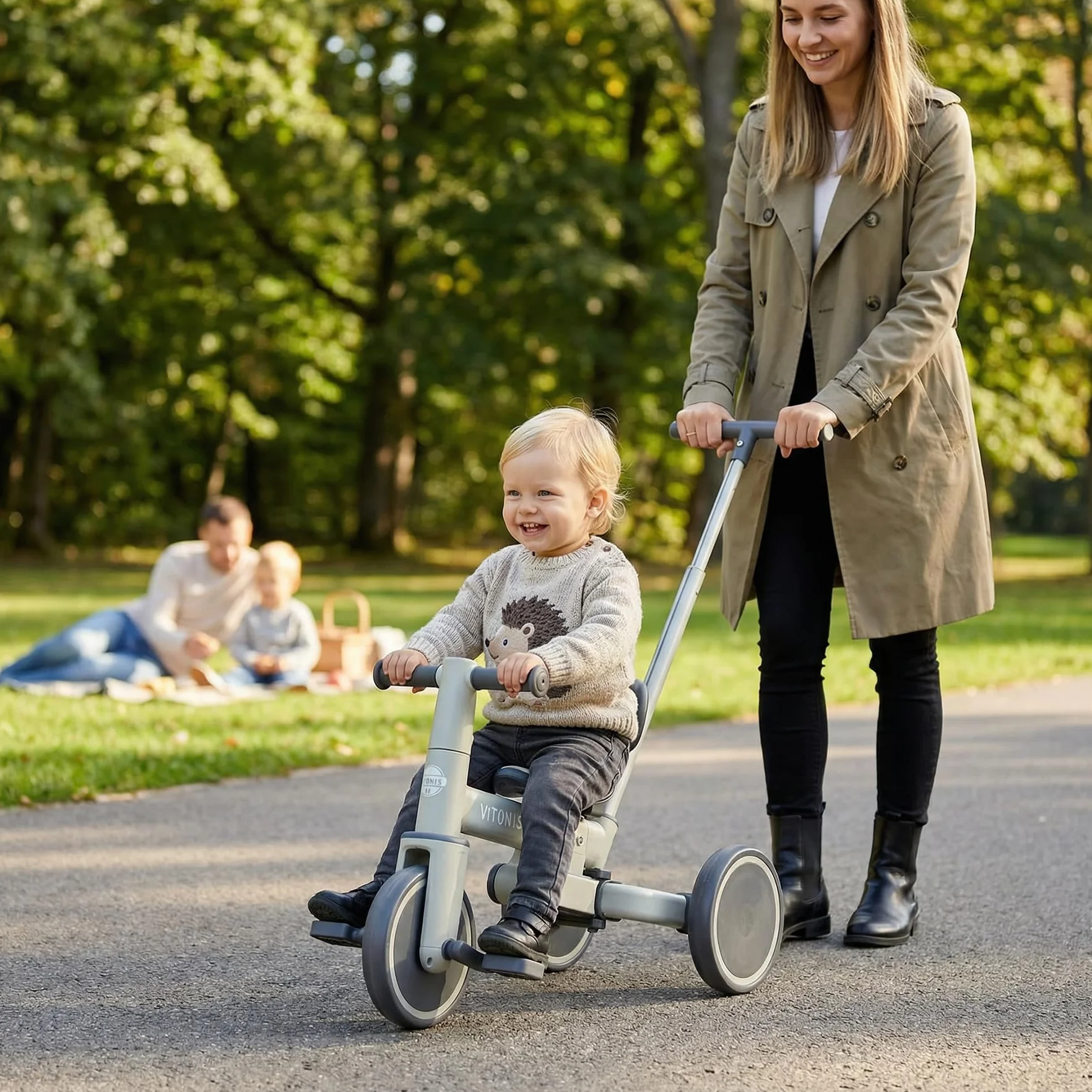 Bicicletta senza pedali da 1 anno, triciclo 5 in 1 con barra di spinta per bambini, bicicletta senza pedali per bambini piccoli, regalo per bambini e bambine