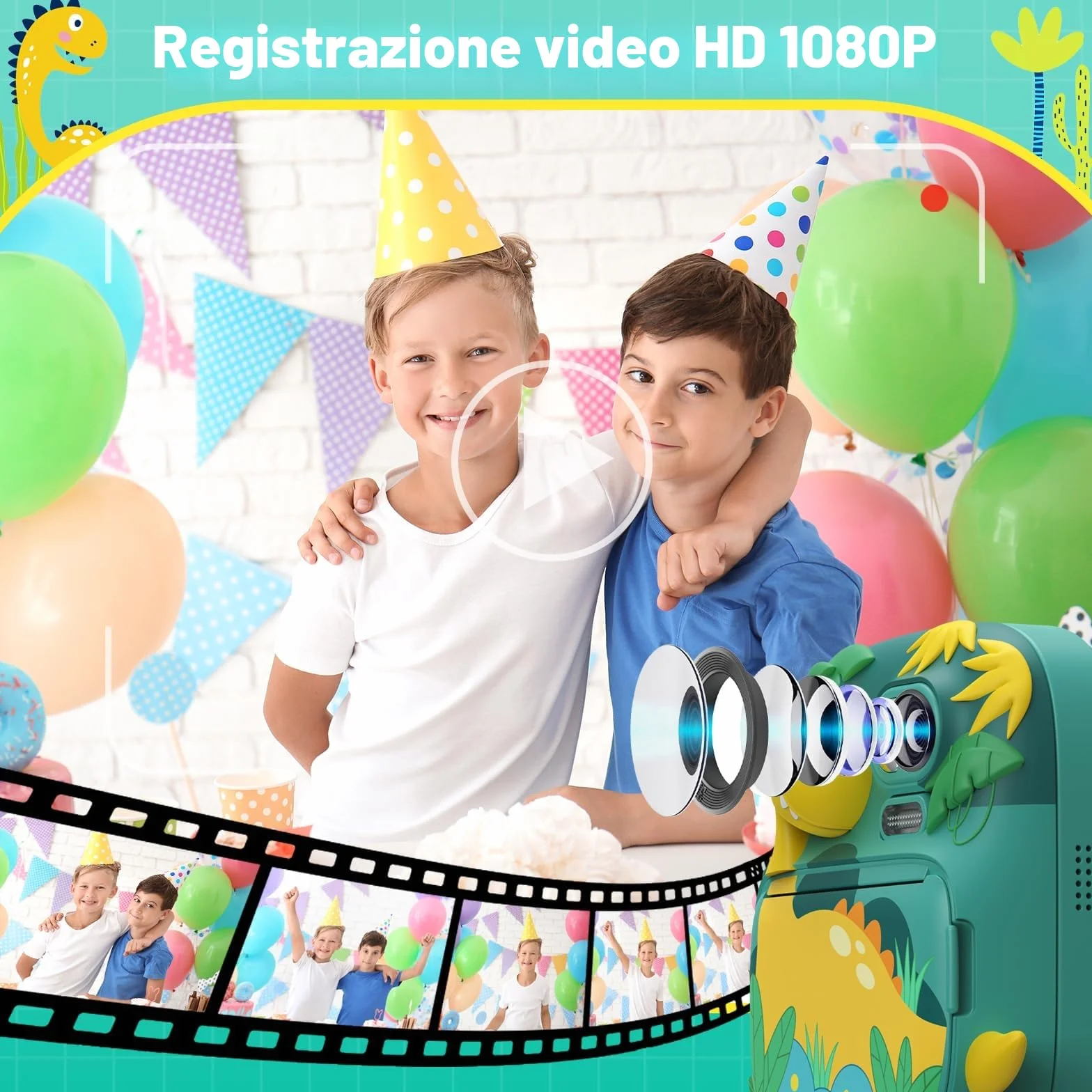 Macchina Fotografica Bambini Istantanea, CAMCLID 2,4 Pollici Fotocamera Bambini con 32GB Scheda, 12MP/1080P Fotocamera Digitale Dinosauro, Regali per Ragazzi Ragazze da 3-12 Anni (Verde)