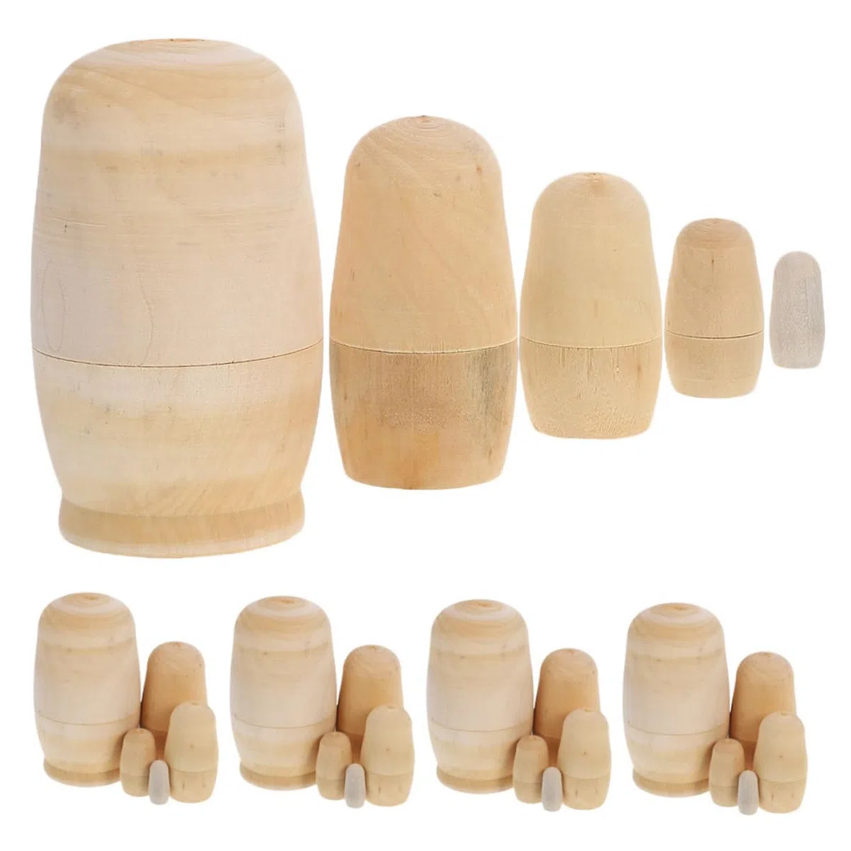 Bambole Russe in Legno Non Verniciate 5 Strati Set per Pittura e Creatività