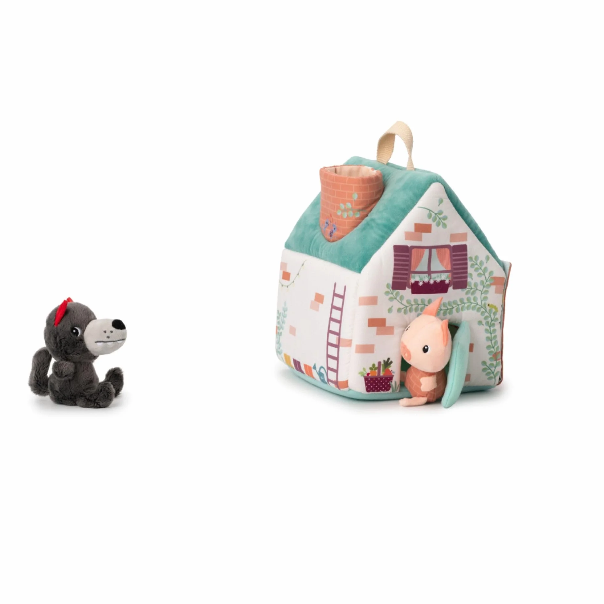 LILLIPUTIENS - Casa del Lupo e dei 3 porcellini - Giocattolo in Tessuto Ispirato alla Famosa fiaba con Personaggi e Case - Stimola la motricità fine e l’immaginazione - dai 18 Mesi - 83490