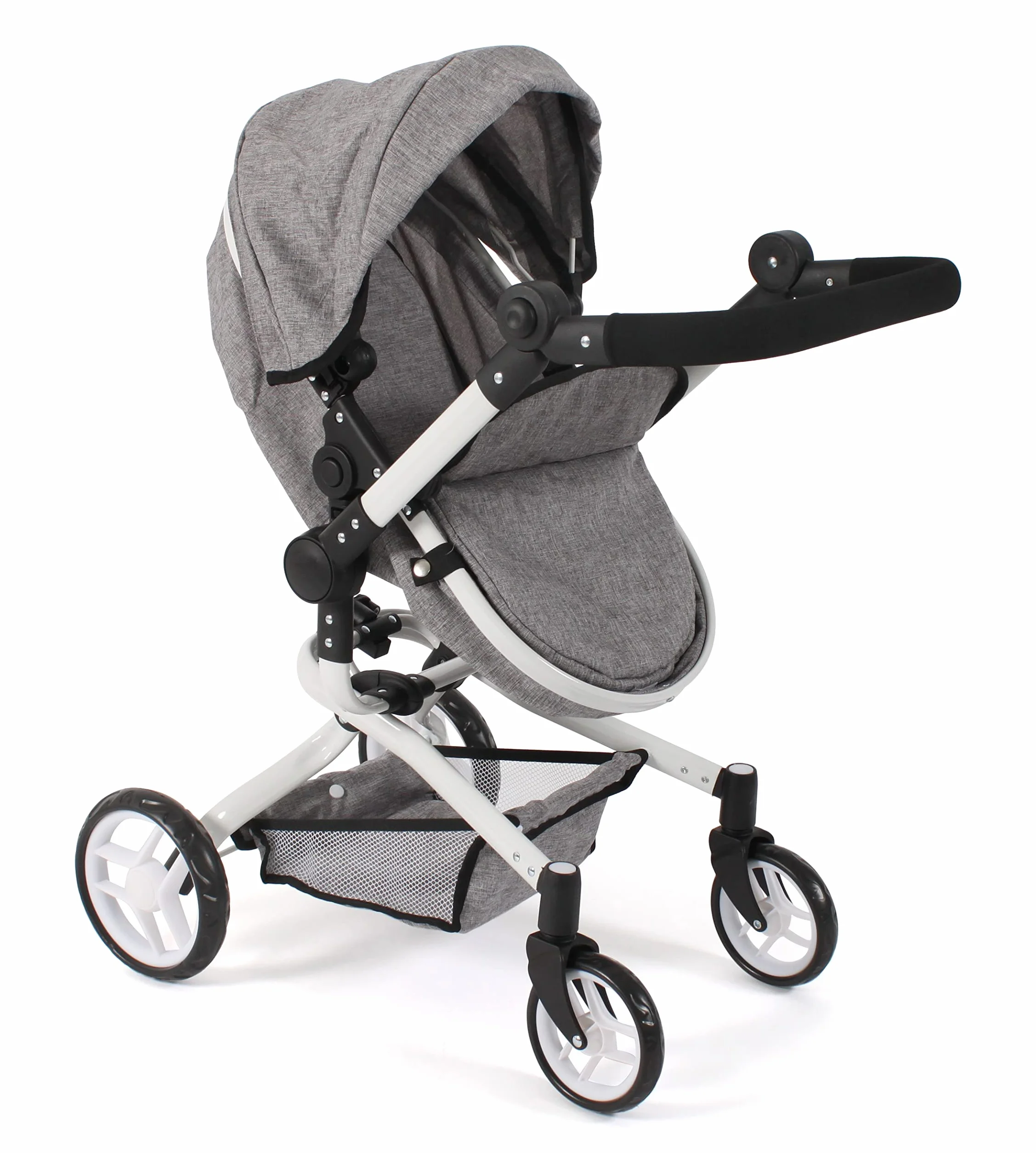 Passeggino per bambole Yolo 2 in 1 per bambini dai 4 agli 8 anni, colore: grigio jeans