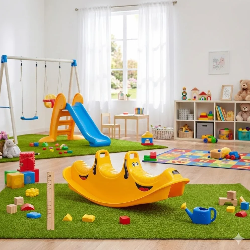 Dantoy - Dondolo Bambini 3 Persone e Altalena - Giocattoli Bambino 1 Anno - Giochi da Esterno per Bambini - Regalo Bimba 1 Anno - Cane Felice Giallo - Plastica Resistente - Prodotto In Danimarca