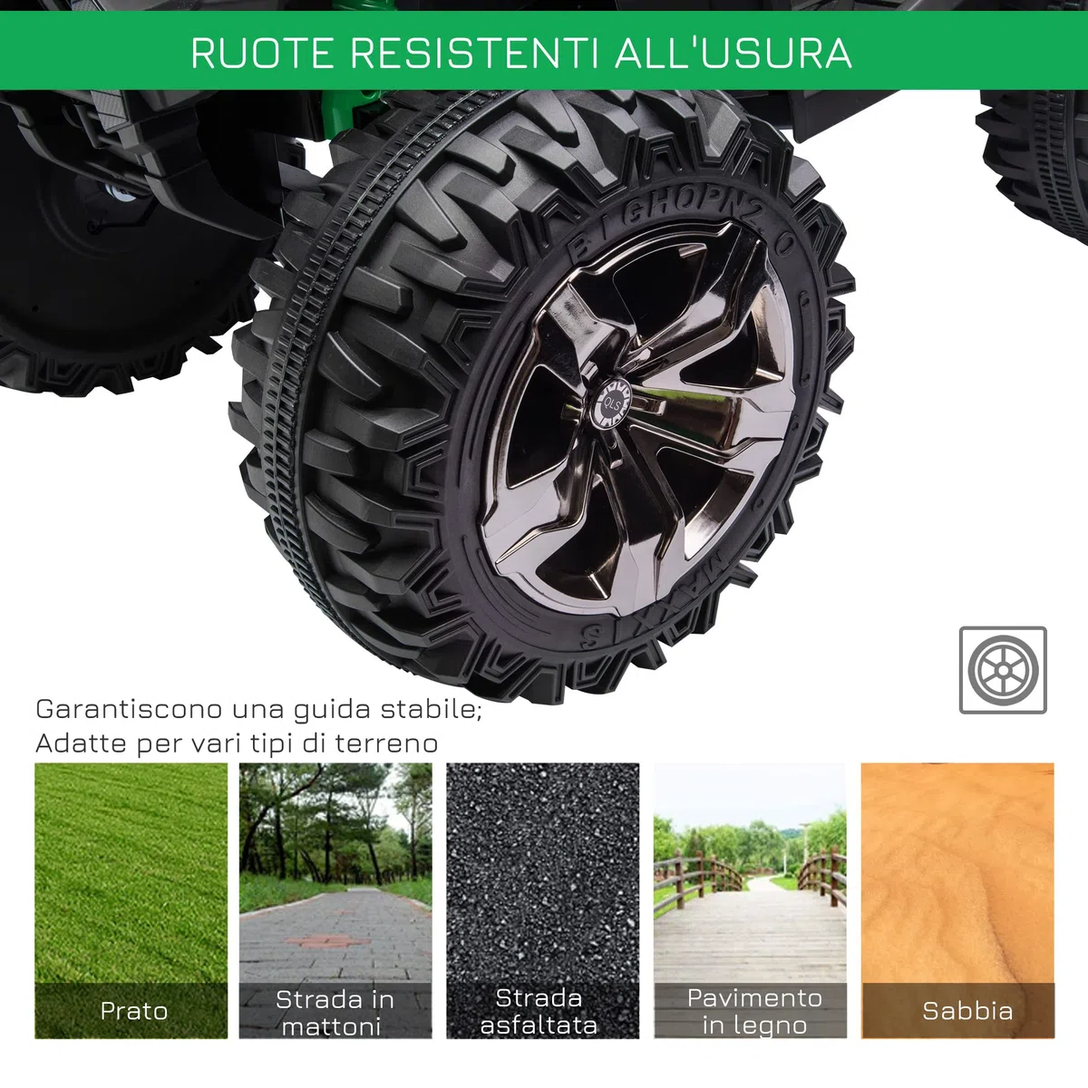 HOMCOM 12V Quad Elettrico per Bambini 3-8km/h Auto Elettrica Doppi Motori Ruote Larghe Batteria 10AH 100x65x73 cm Verde