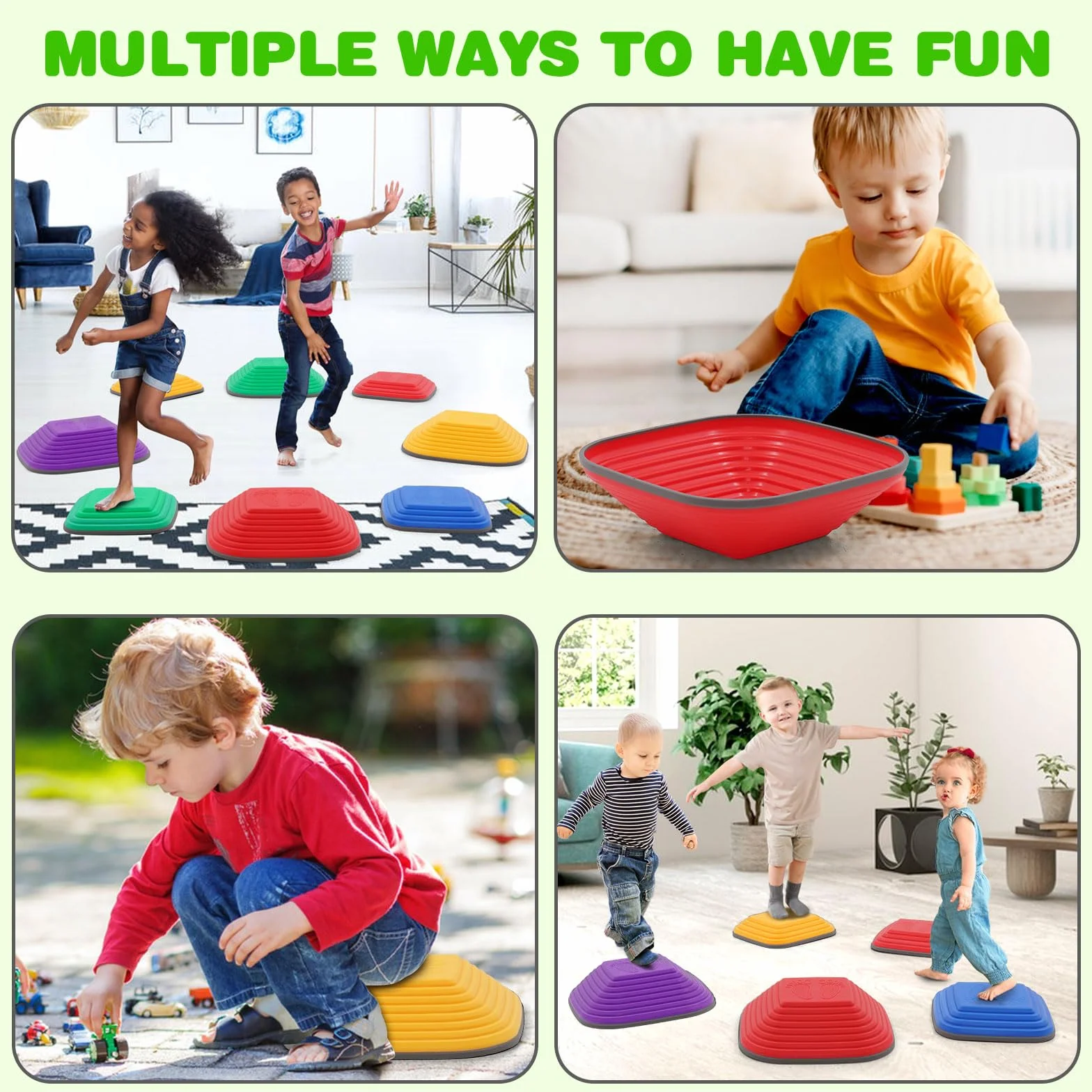 Pietre di Bilanciamento Bambini 8PCS Stepping Stones Psicomotricità Equilibrio Impilabili Antiscivolo Percorsi Ostacoli Interni Esterni