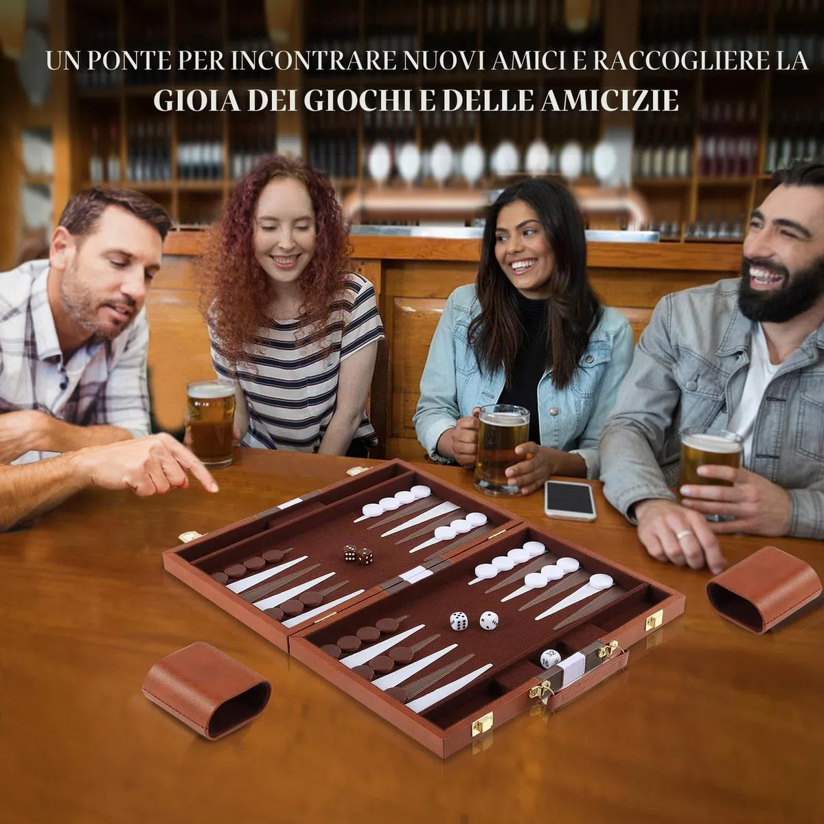 Set-backgammon, Valigetta Backgammon da 11 Pollici con Accessori Completi, Set Backgammon Portatile da Viaggio con Maniglia per il Trasporto, per Adulti (Marrone)